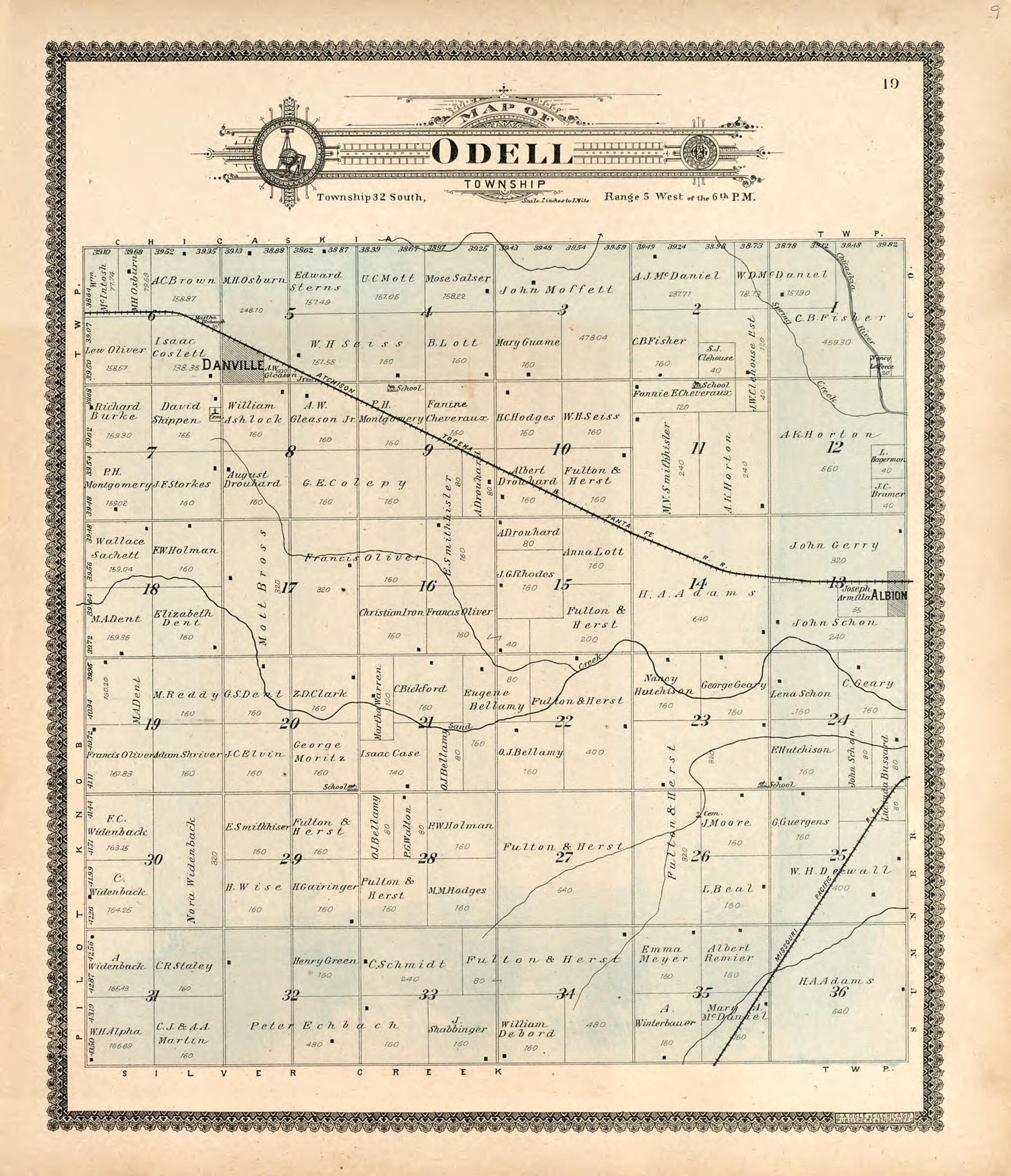 This old map of Map of Odell Township from Standard Atlas of Harper County, Kansas from 1902 was created by  Geo. A. Ogle &amp; Co in 1902