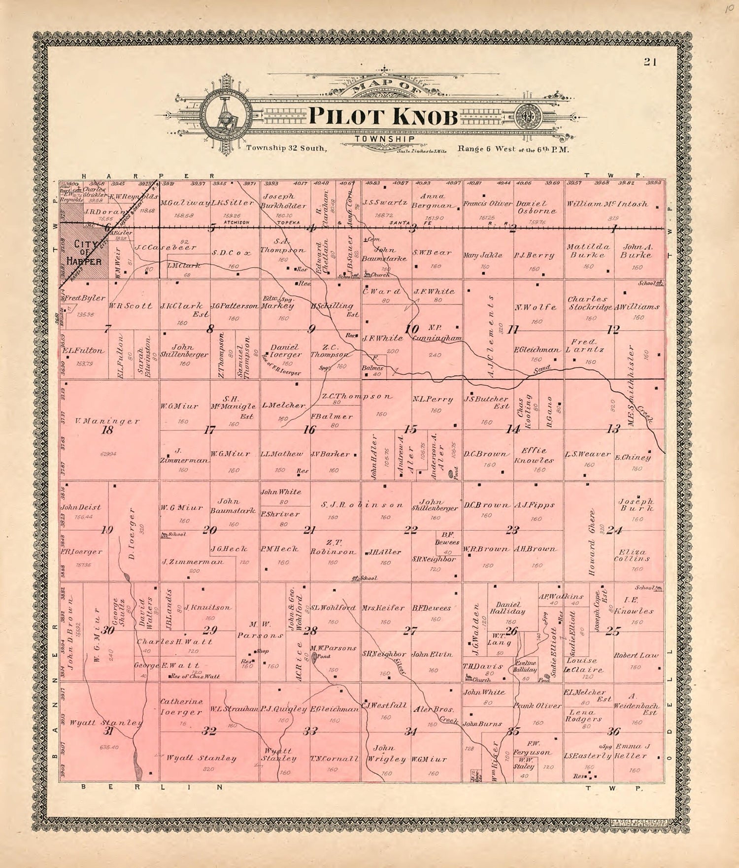 This old map of Map of Pilot Knob Township from Standard Atlas of Harper County, Kansas from 1902 was created by  Geo. A. Ogle &amp; Co in 1902