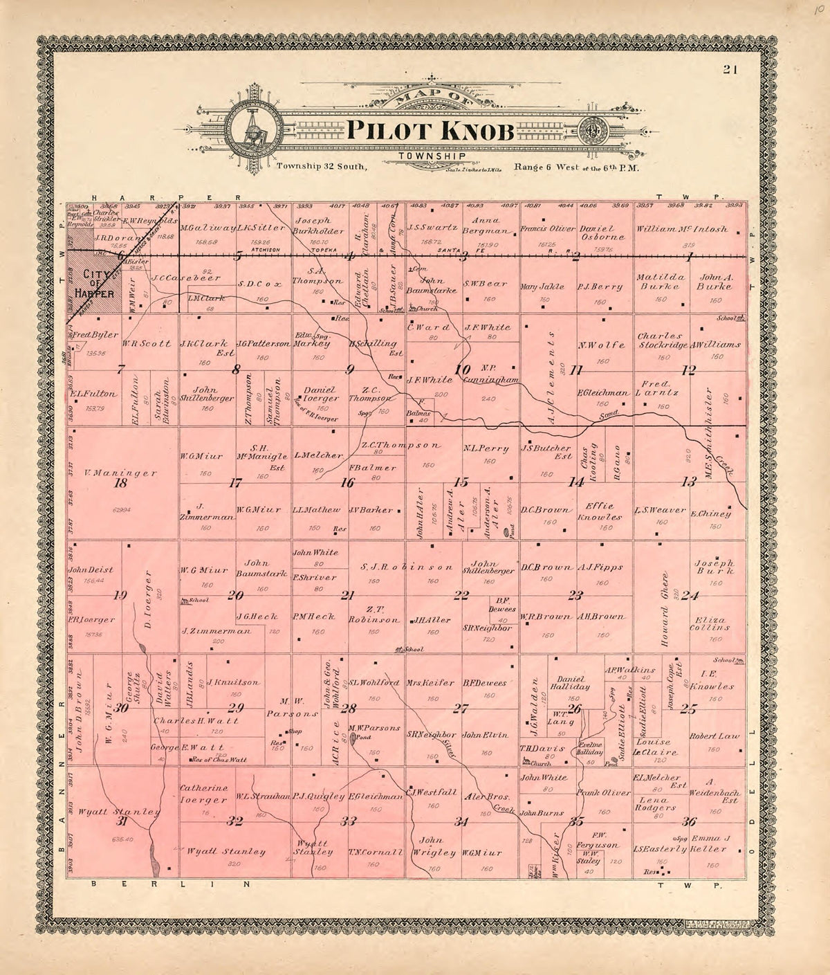 Map of Pilot Knob Township from Standard Atlas of Harper County, Kansas 1902 by Relic Map Company