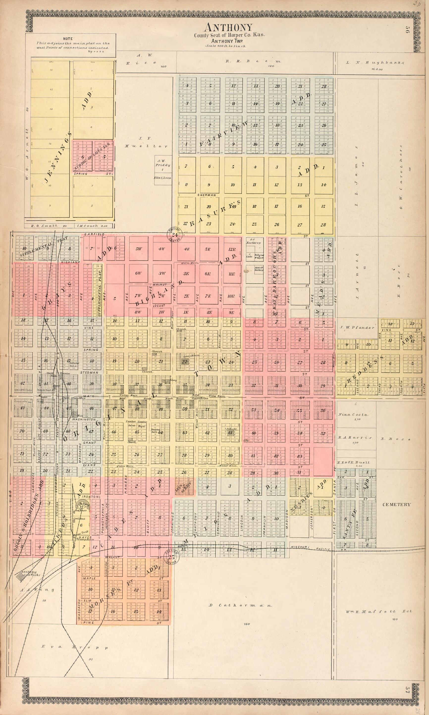 This old map of Anothony, County Seat of Harper Co., Kas., Anthony Township from Standard Atlas of Harper County, Kansas from 1902 was created by  Geo. A. Ogle &amp; Co in 1902