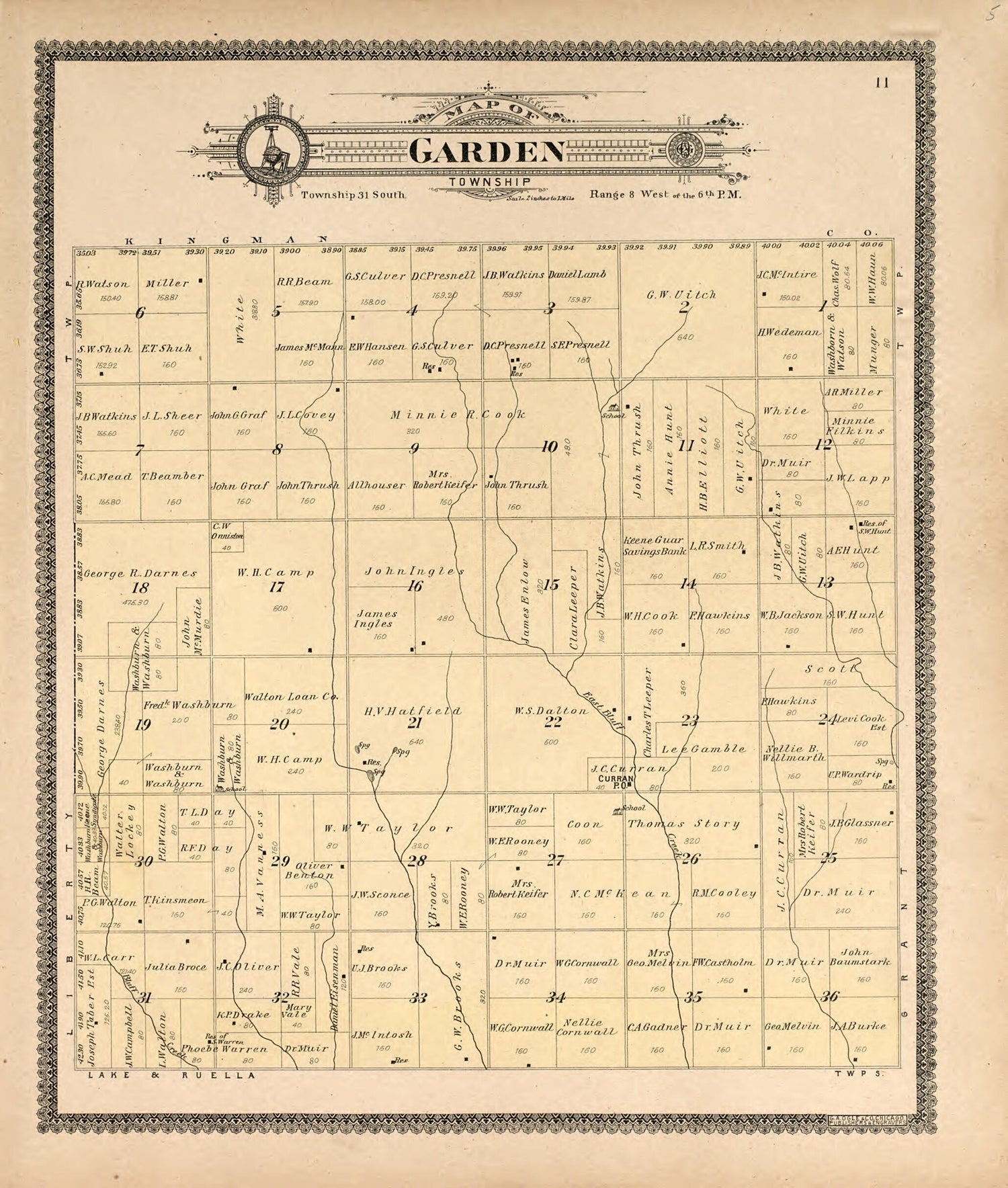 This old map of Map of Garden Township from Standard Atlas of Harper County, Kansas from 1902 was created by  Geo. A. Ogle &amp; Co in 1902