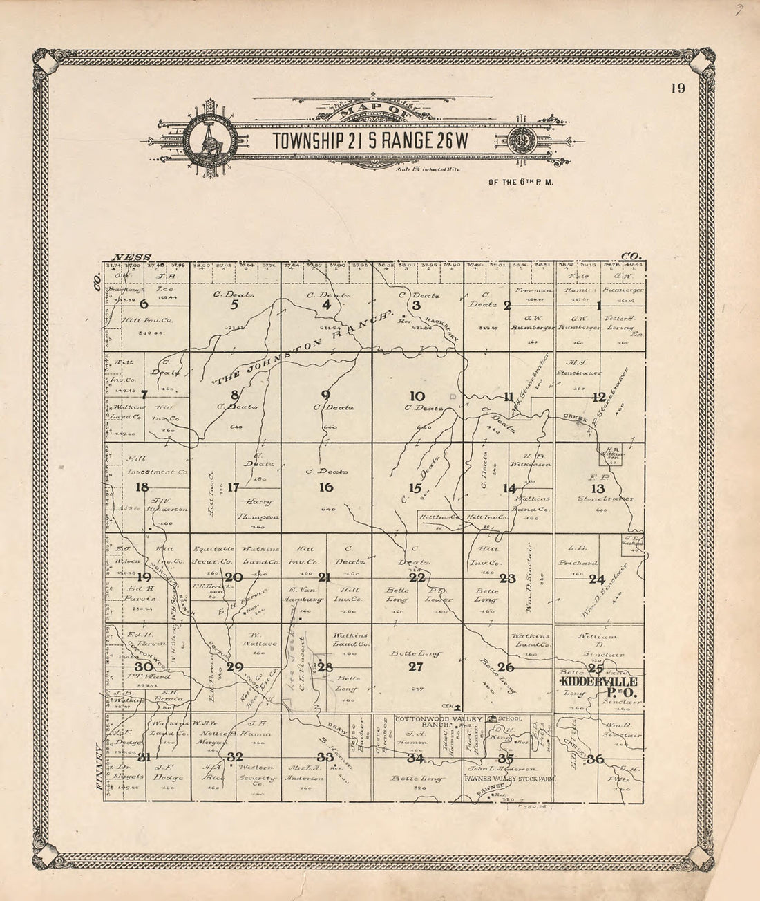 This old map of Map of Township 21 S Range 26 W from Standard Atlas of Hodgeman County, Kansas from 1907 was created by  Geo. A. Ogle &amp; Co in 1907