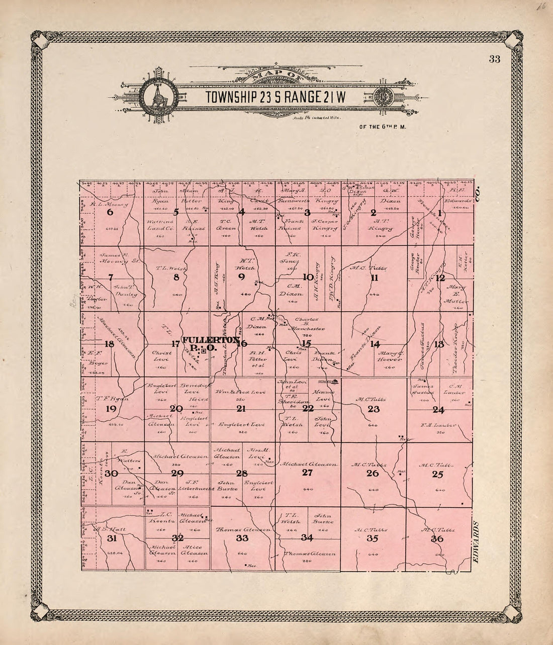 This old map of Map of Township 23 S Range 21 W from Standard Atlas of Hodgeman County, Kansas from 1907 was created by  Geo. A. Ogle &amp; Co in 1907