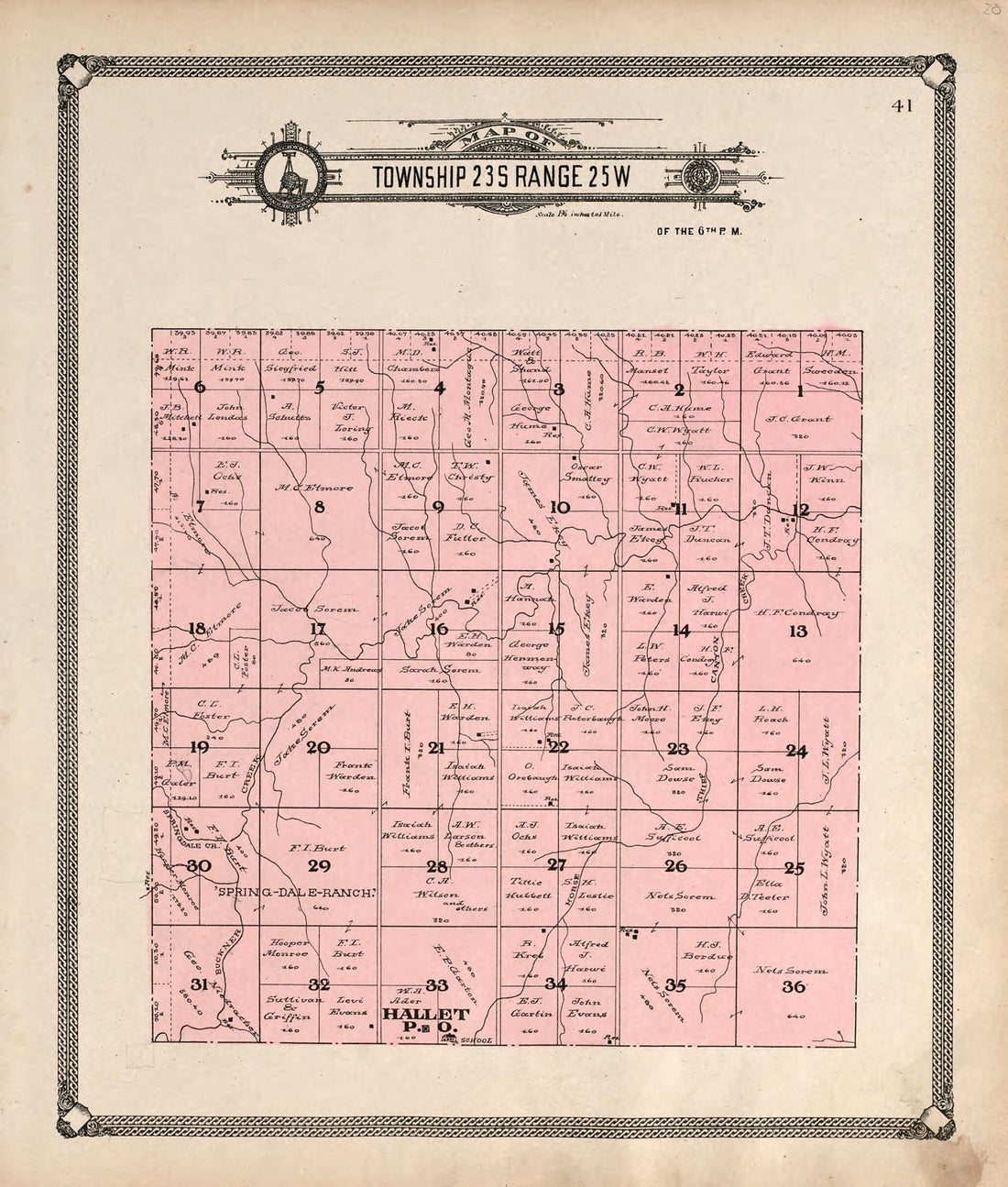 This old map of Map of Township 23 S Range 25 W from Standard Atlas of Hodgeman County, Kansas from 1907 was created by  Geo. A. Ogle &amp; Co in 1907