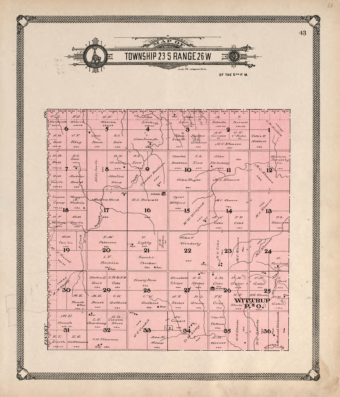 This old map of Map of Township 23 S Range 26 W from Standard Atlas of Hodgeman County, Kansas from 1907 was created by  Geo. A. Ogle &amp; Co in 1907