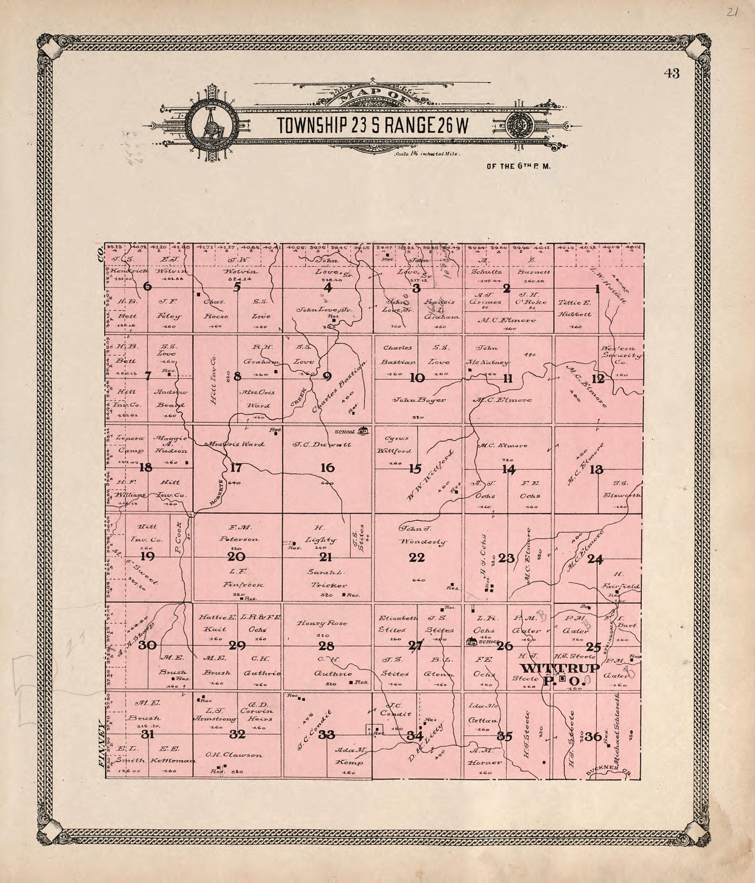 This old map of Map of Township 23 S Range 26 W from Standard Atlas of Hodgeman County, Kansas from 1907 was created by  Geo. A. Ogle &amp; Co in 1907