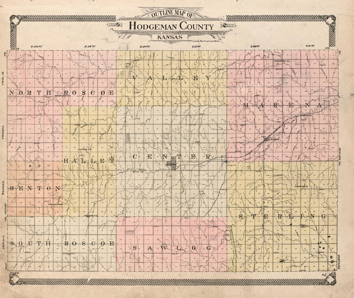 This old map of Outline Map of Hodgeman County, Kansas from Standard Atlas of Hodgeman County, Kansas from 1907 was created by  Geo. A. Ogle &amp; Co in 1907