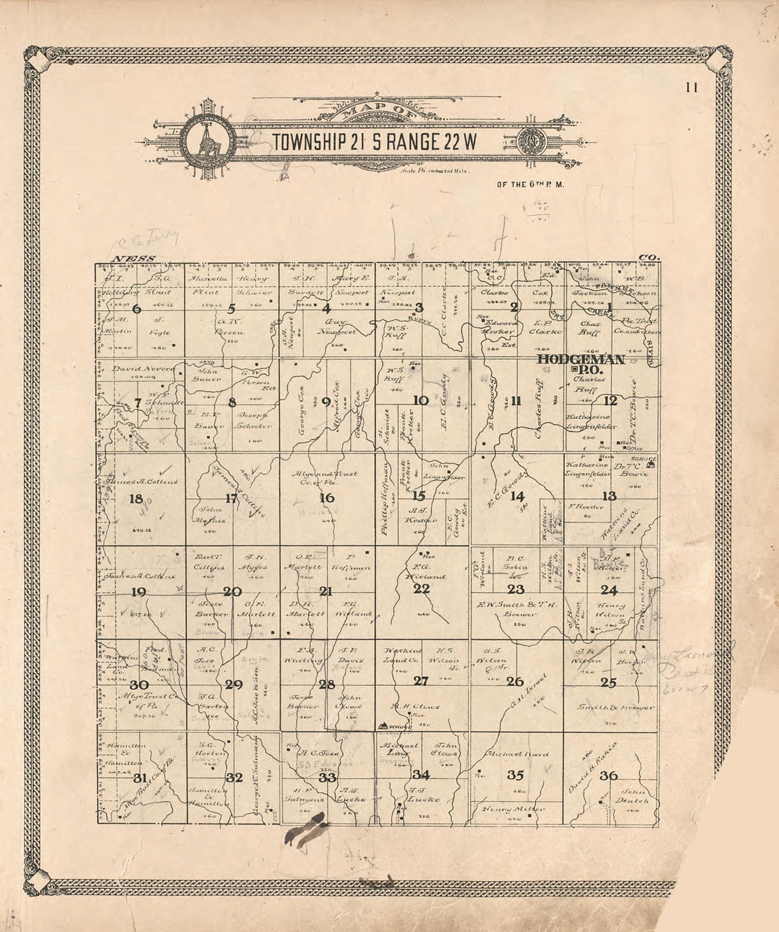 This old map of Map of Township 21 S Range 22 W from Standard Atlas of Hodgeman County, Kansas from 1907 was created by  Geo. A. Ogle &amp; Co in 1907