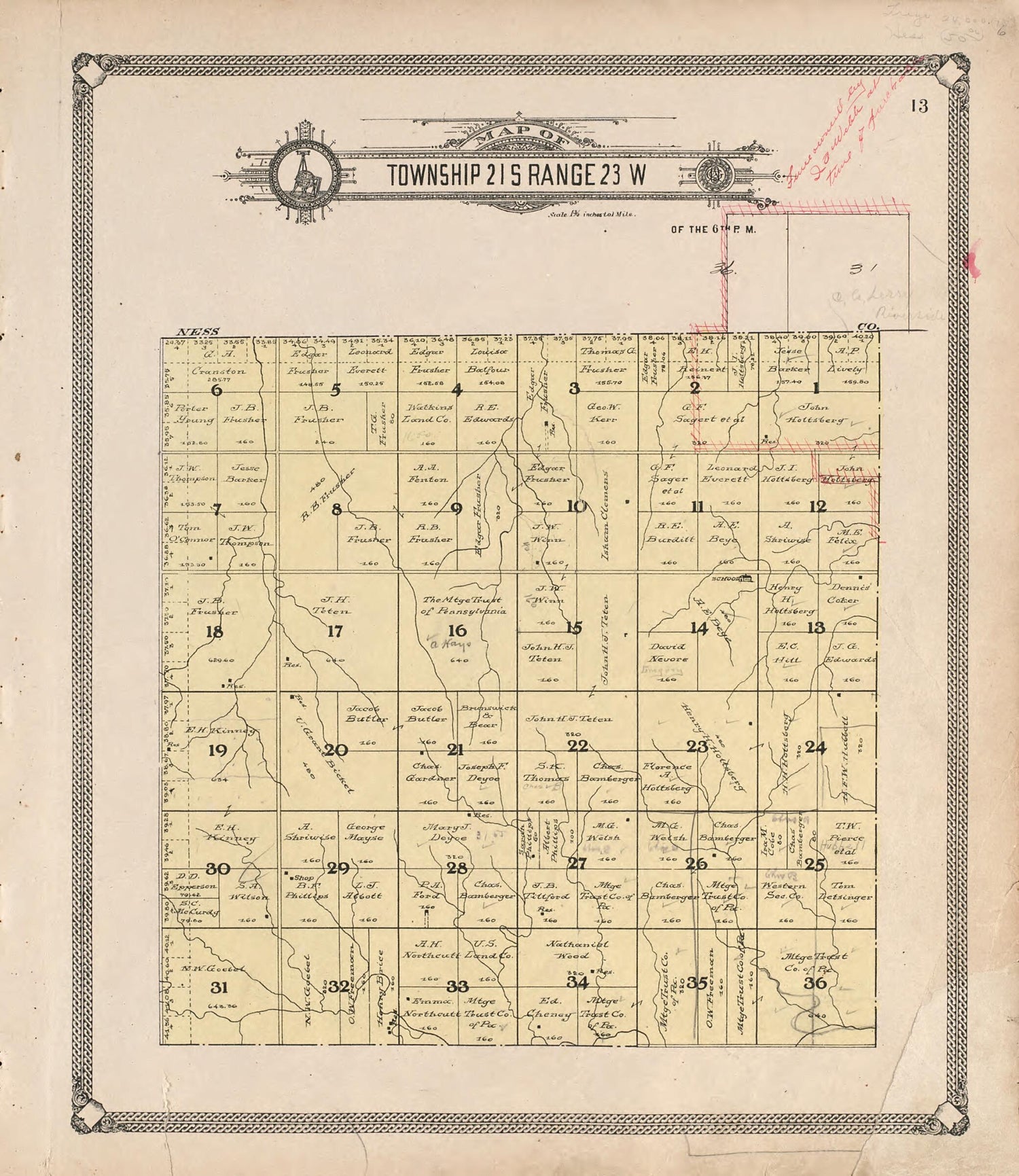 This old map of Map of Township 21 S Range 23 W from Standard Atlas of Hodgeman County, Kansas from 1907 was created by  Geo. A. Ogle &amp; Co in 1907