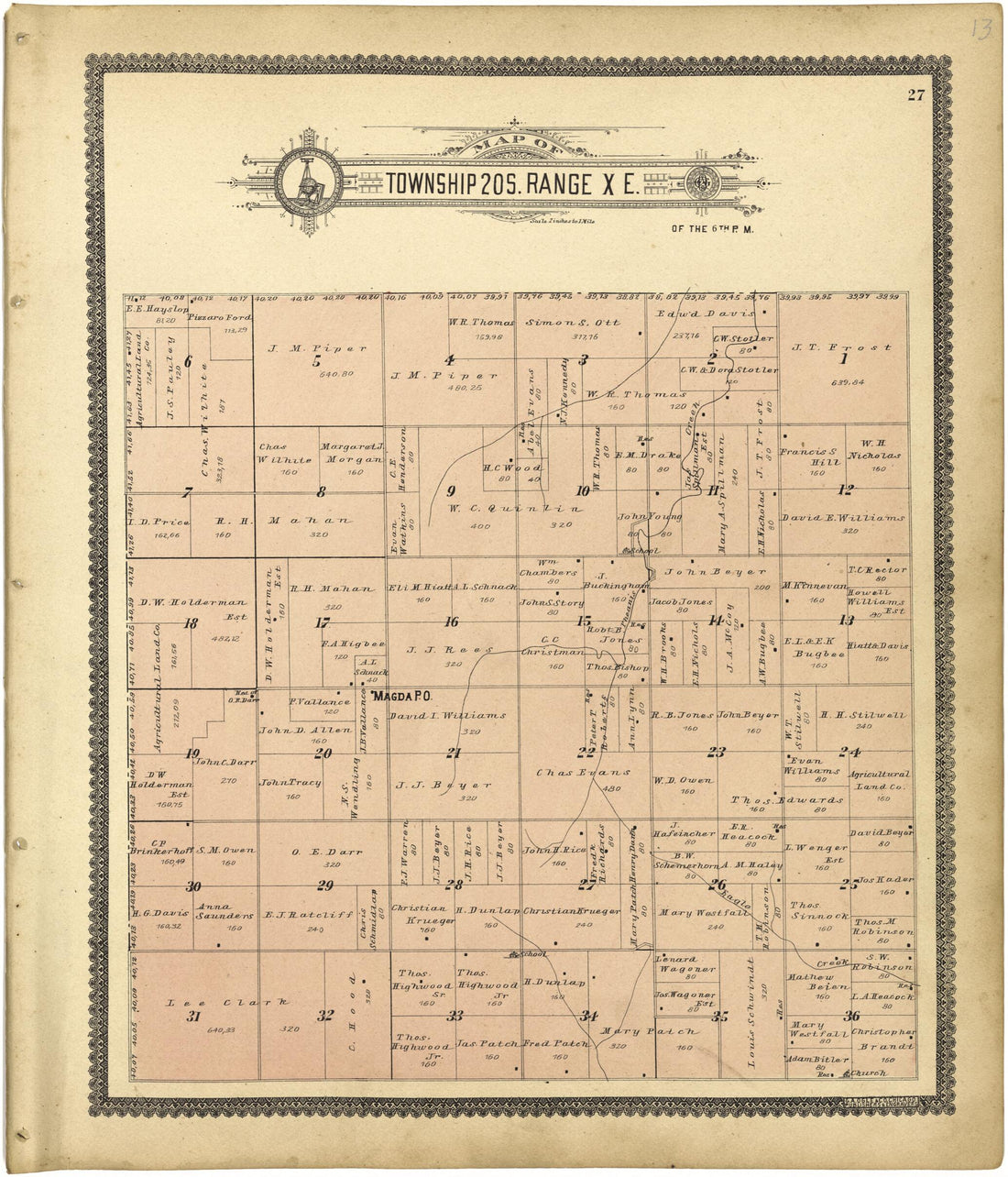 This old map of Map of Township 20 S. Range X E. from Standard Atlas of Lyon County, Kansas from 1901 was created by  Geo. A. Ogle &amp; Co in 1901