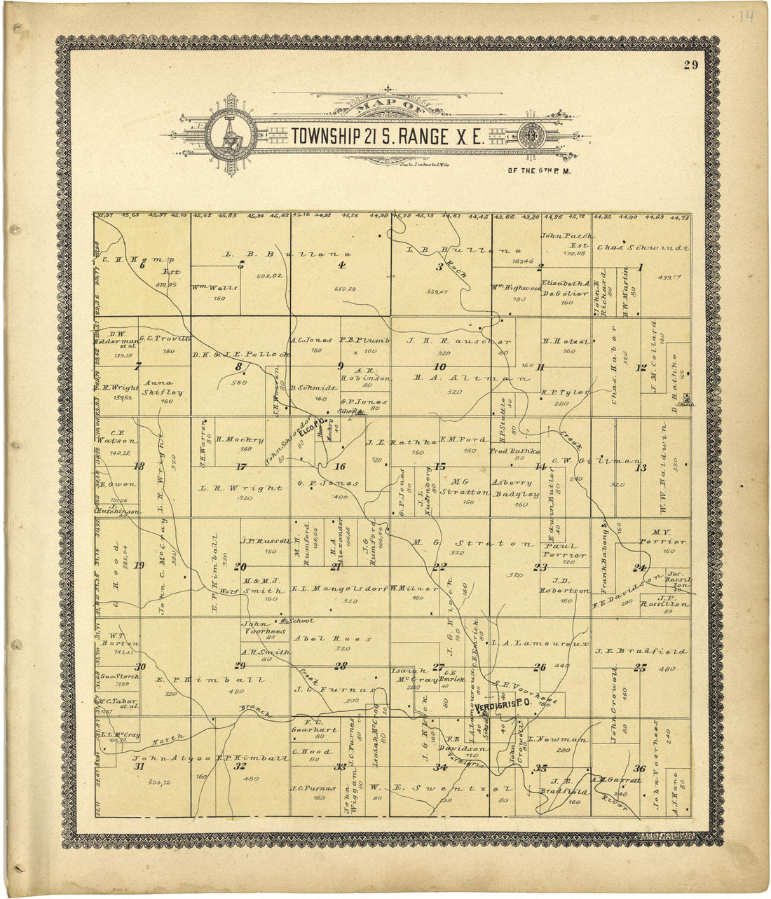 This old map of Map of Township 21 S. Range X E. from Standard Atlas of Lyon County, Kansas from 1901 was created by  Geo. A. Ogle &amp; Co in 1901