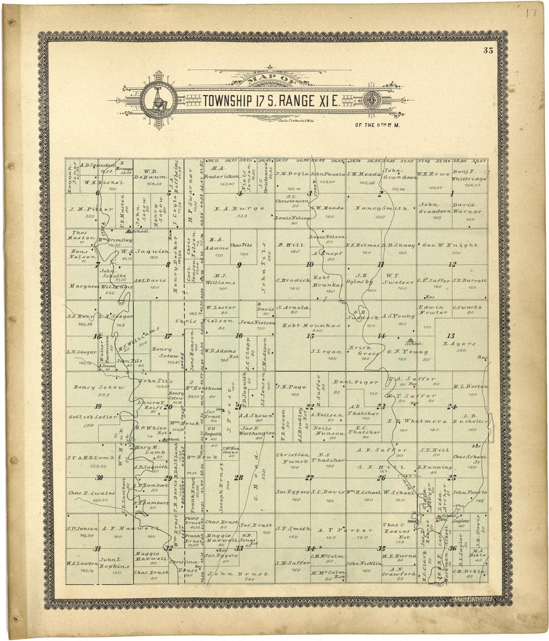 This old map of Map of Township 17 S. Range XI E. from Standard Atlas of Lyon County, Kansas from 1901 was created by  Geo. A. Ogle &amp; Co in 1901