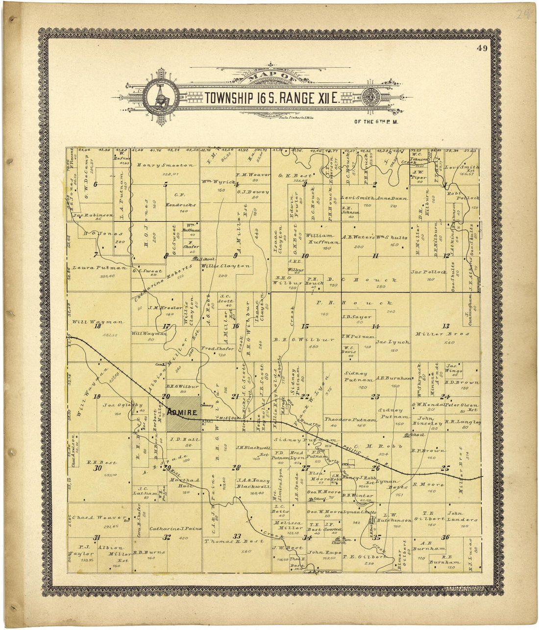 This old map of Map of Township 16 S. Range XII E. from Standard Atlas of Lyon County, Kansas from 1901 was created by  Geo. A. Ogle &amp; Co in 1901