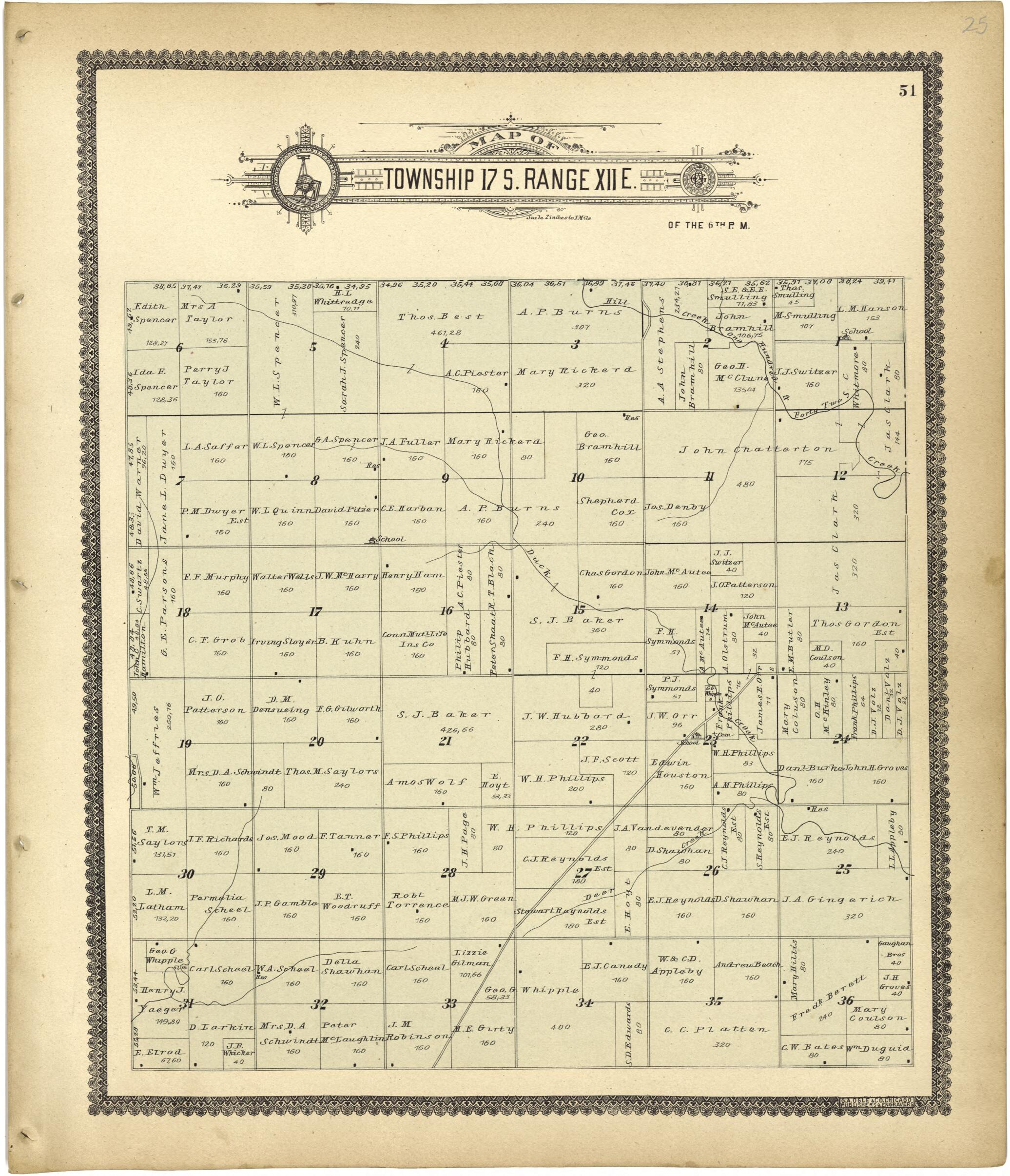 This old map of Map of Township 17 S. Range XII E. from Standard Atlas of Lyon County, Kansas from 1901 was created by  Geo. A. Ogle &amp; Co in 1901