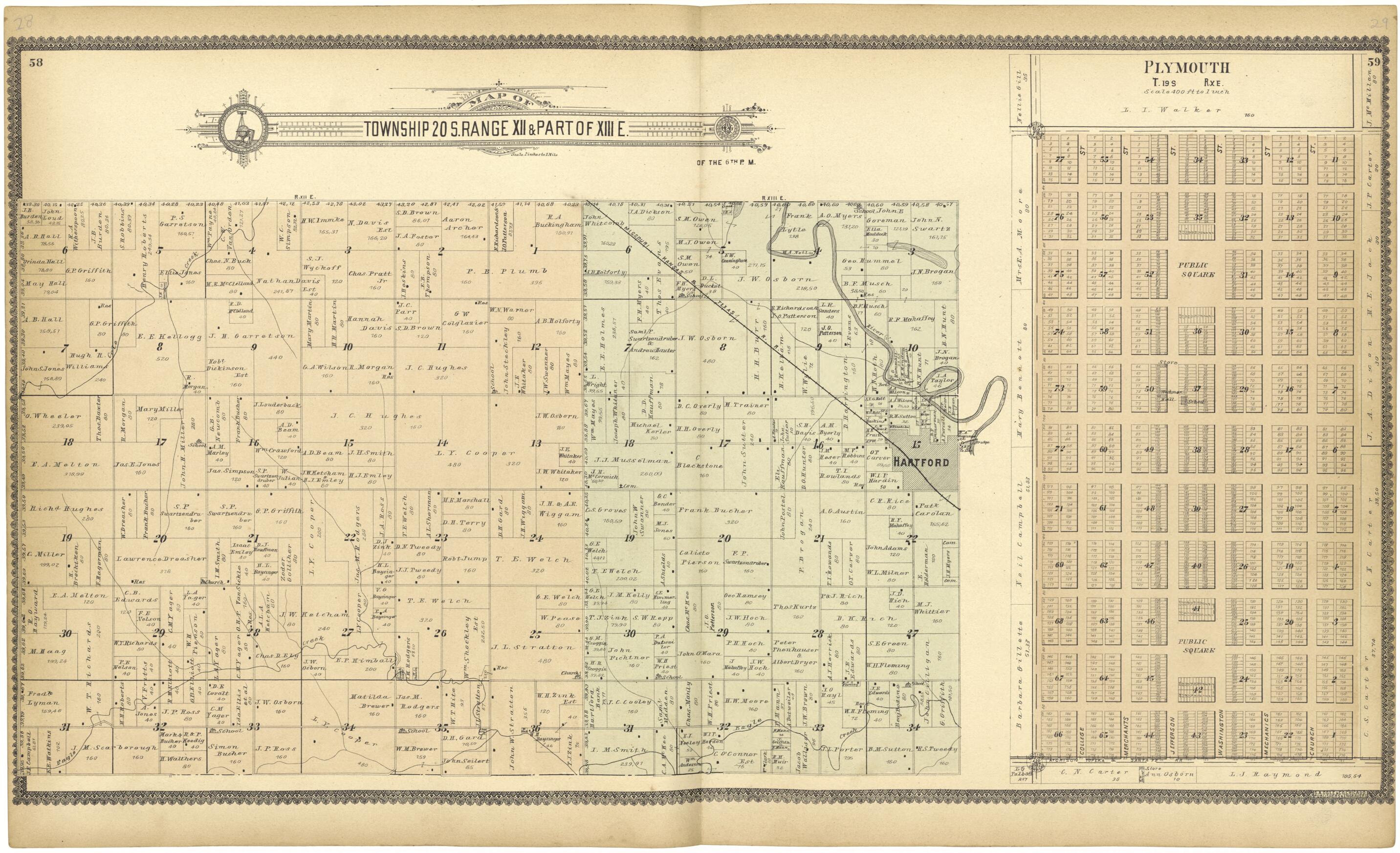 This old map of Map of Township 20 S. Range XII &amp; Part of XIII E. from Standard Atlas of Lyon County, Kansas from 1901 was created by  Geo. A. Ogle &amp; Co in 1901