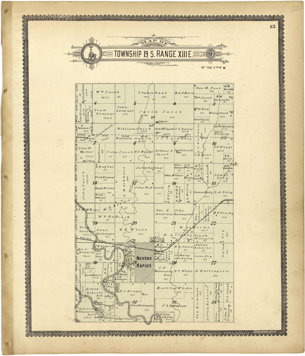 Map of Township 19 S. Range XIII E. from Standard Atlas of Lyon County, Kansas 1901 by Relic Map Company