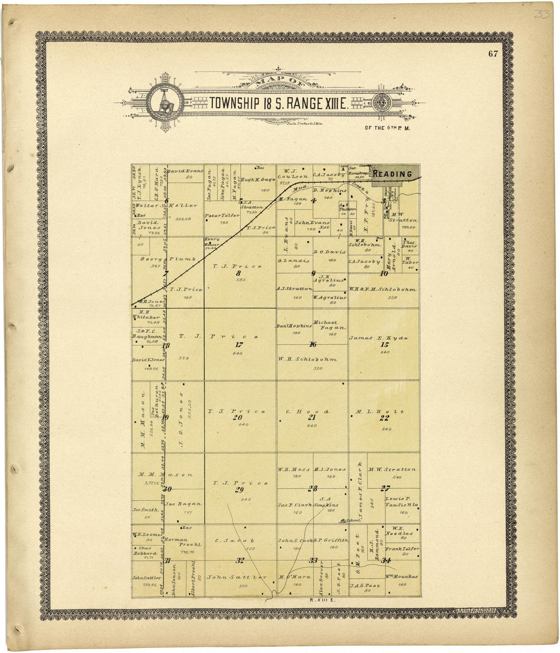 This old map of Map of Township 18 S. Range XIII E. from Standard Atlas of Lyon County, Kansas from 1901 was created by  Geo. A. Ogle &amp; Co in 1901