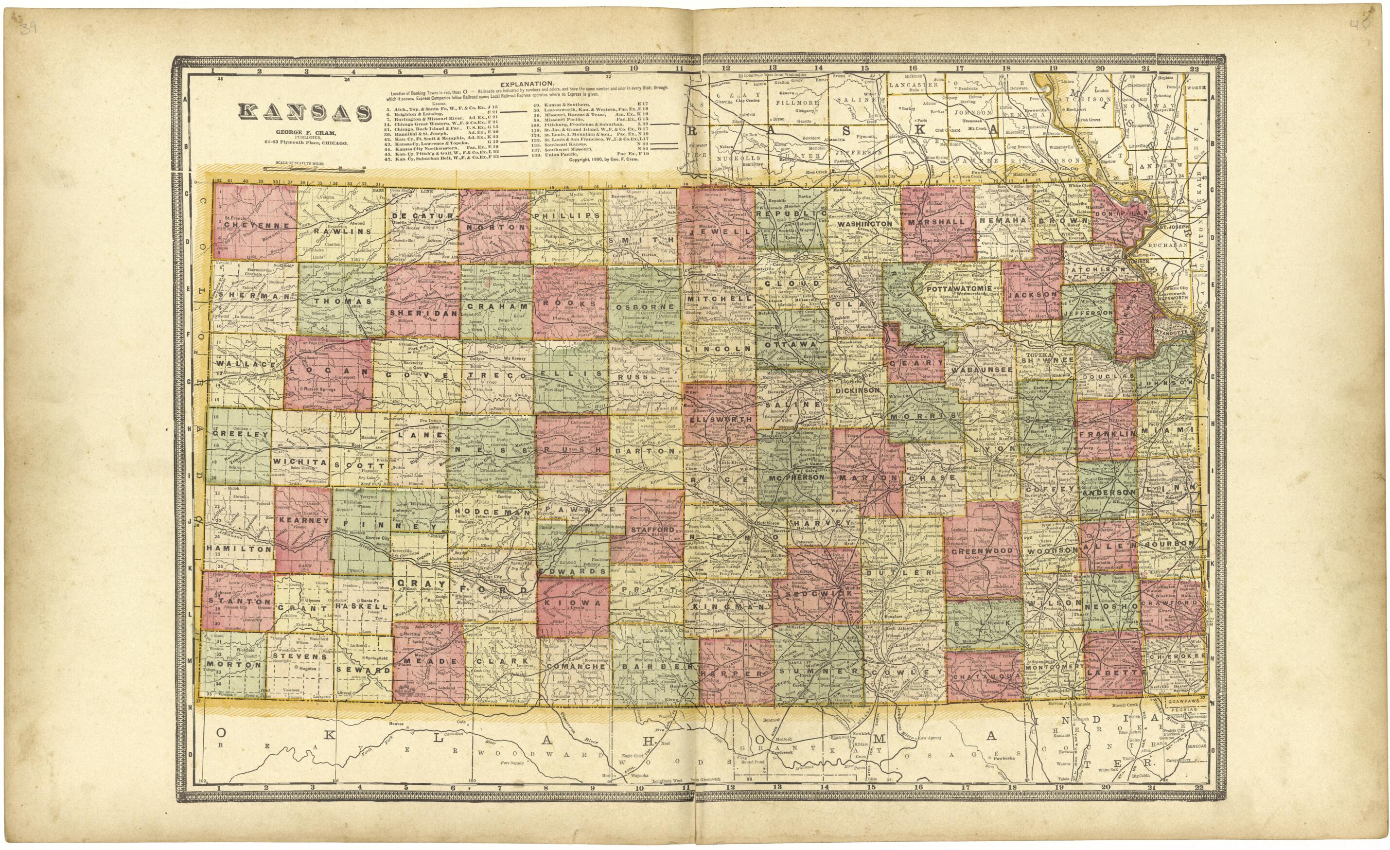 This old map of Kansas from Standard Atlas of Lyon County, Kansas from 1901 was created by  Geo. A. Ogle &amp; Co in 1901