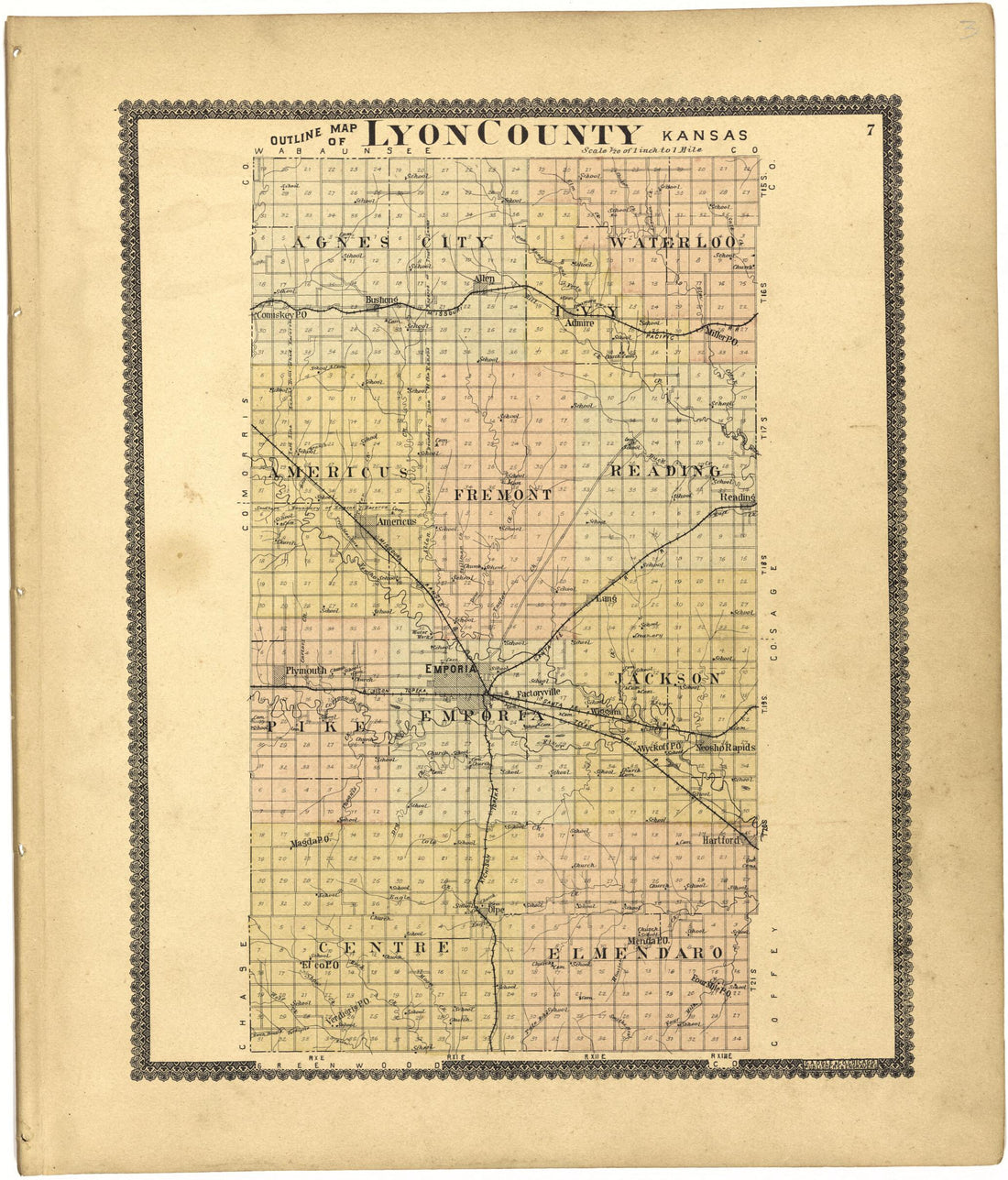 This old map of Outline Map of Lyon County, Kansas from Standard Atlas of Lyon County, Kansas from 1901 was created by  Geo. A. Ogle &amp; Co in 1901