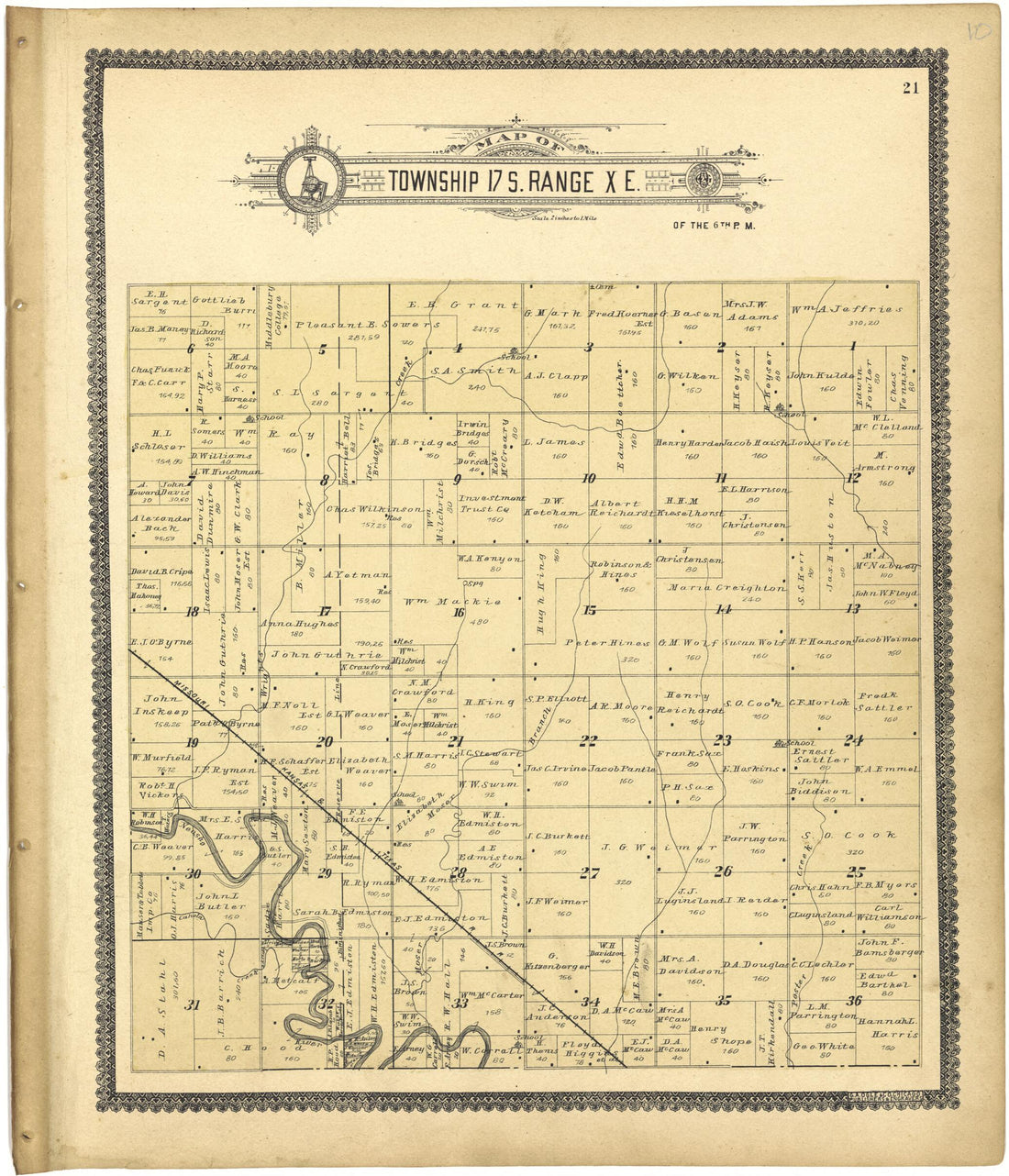 This old map of Map of Township 17 S. Range X E. from Standard Atlas of Lyon County, Kansas from 1901 was created by  Geo. A. Ogle &amp; Co in 1901
