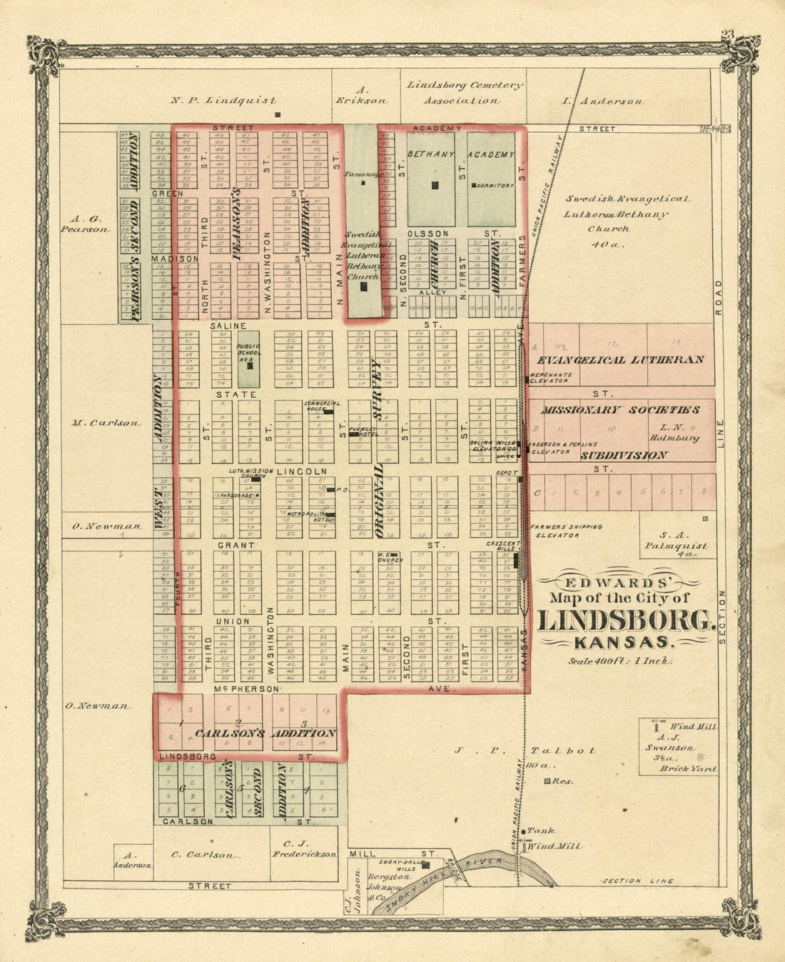 This old map of Map of the City of Lindsborg, Kansas from Edwards&