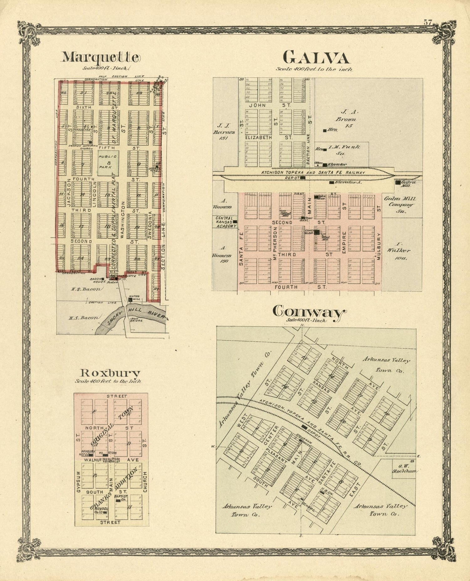 This old map of Marquette; Galva; Roxbury; Conway from Edwards&