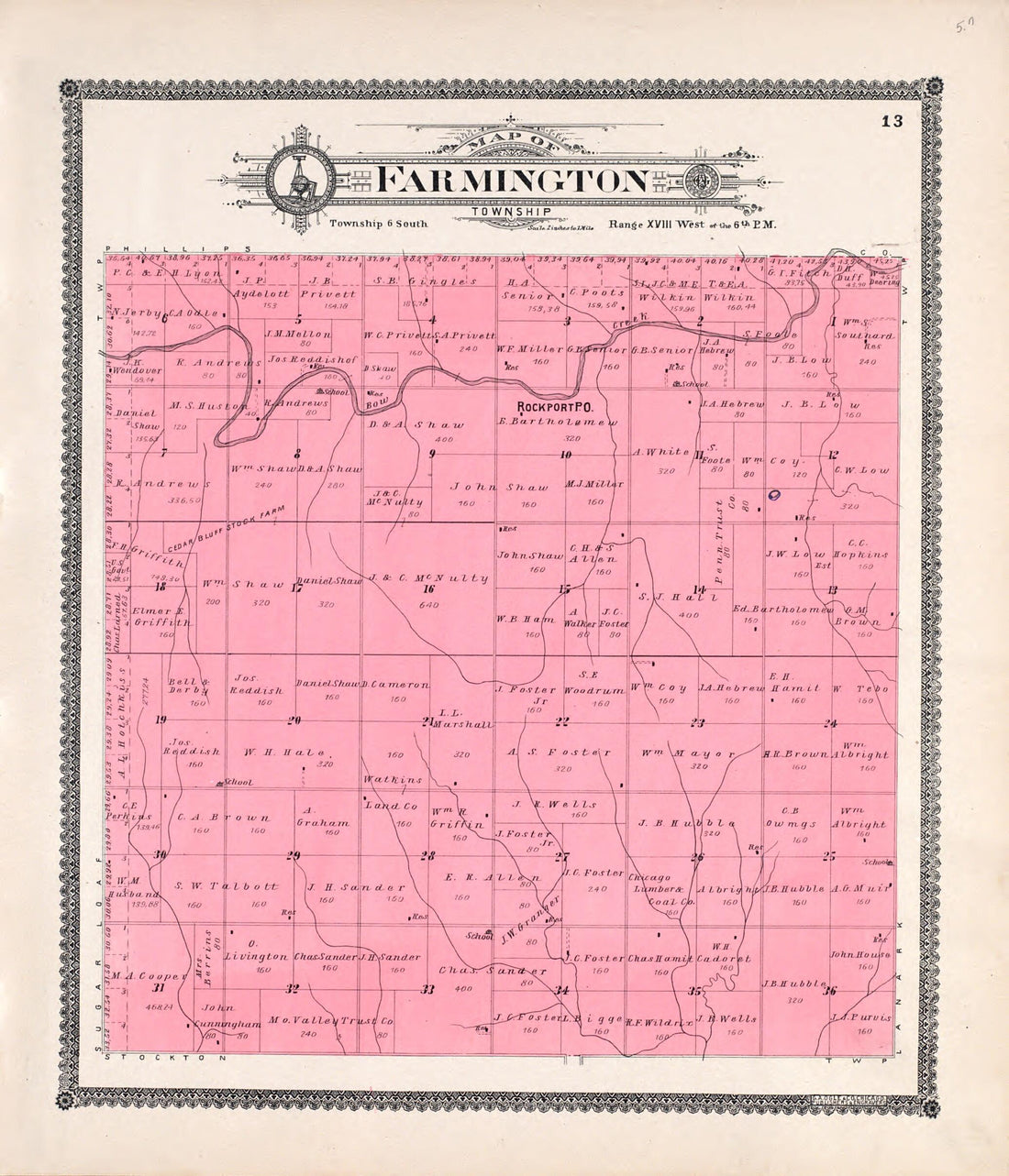 This old map of Farmington from Standard Atlas of Rooks County, Kansas from 1904 was created by  Geo. A. Ogle &amp; Co in 1904