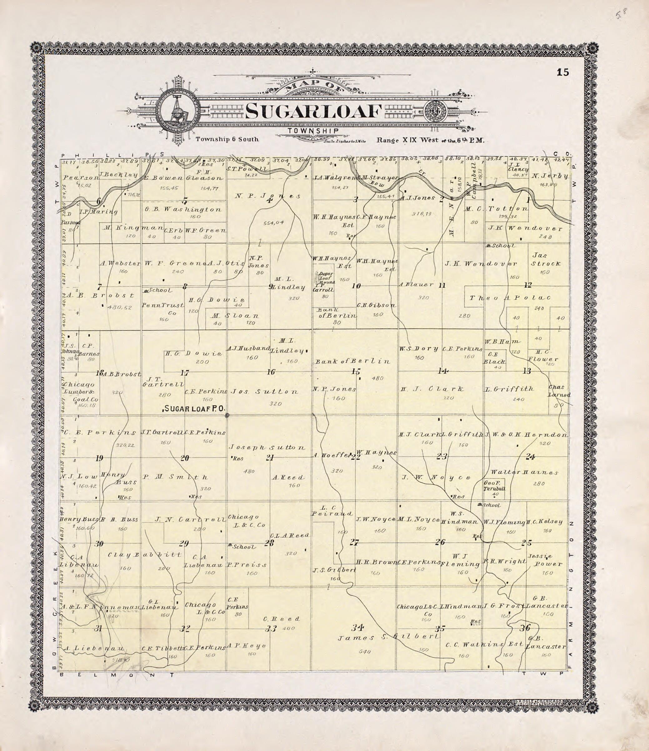 This old map of Sugarloaf from Standard Atlas of Rooks County, Kansas from 1904 was created by  Geo. A. Ogle &amp; Co in 1904