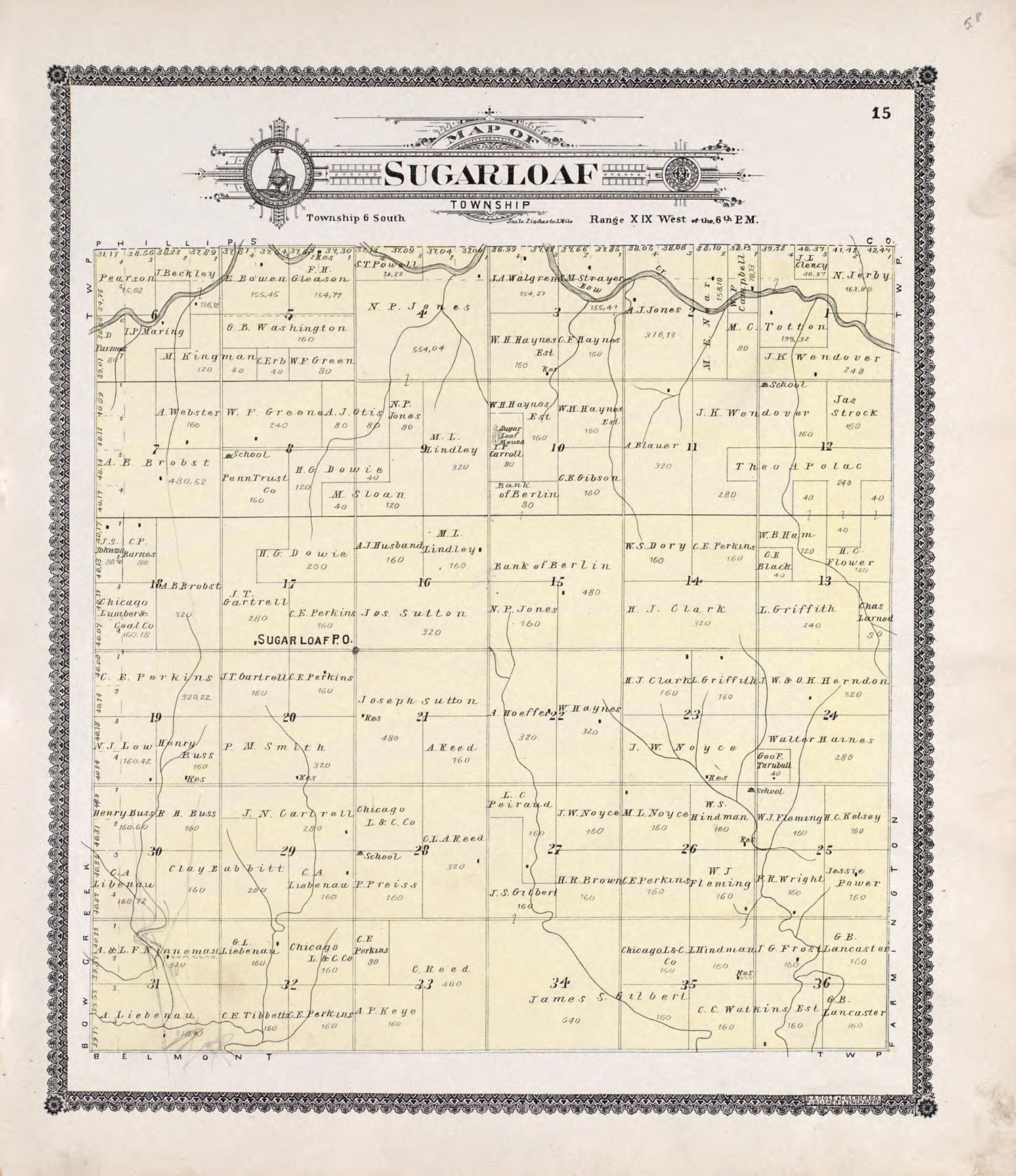 This old map of Sugarloaf from Standard Atlas of Rooks County, Kansas from 1904 was created by  Geo. A. Ogle &amp; Co in 1904