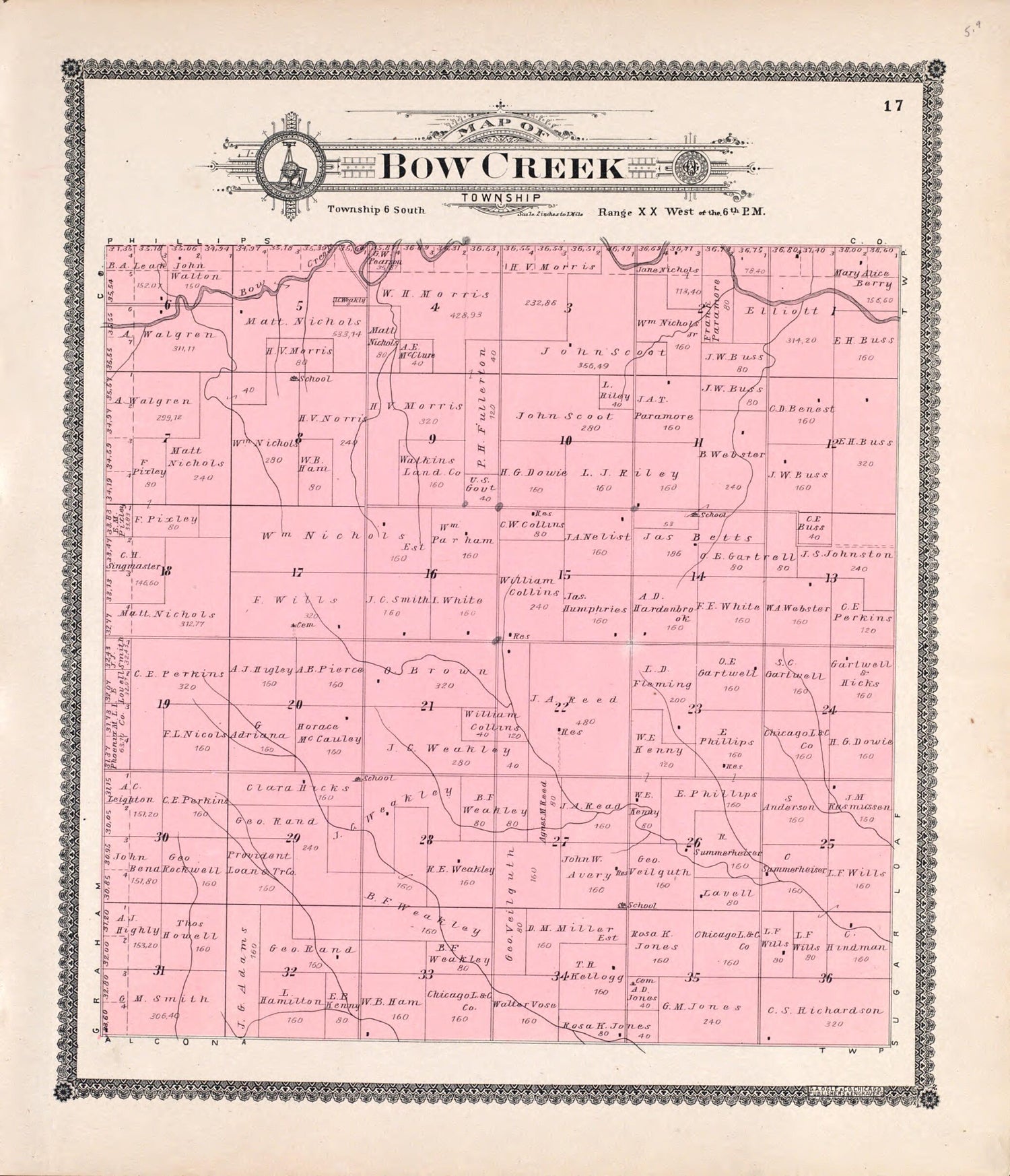 This old map of Bow Creek from Standard Atlas of Rooks County, Kansas from 1904 was created by  Geo. A. Ogle &amp; Co in 1904