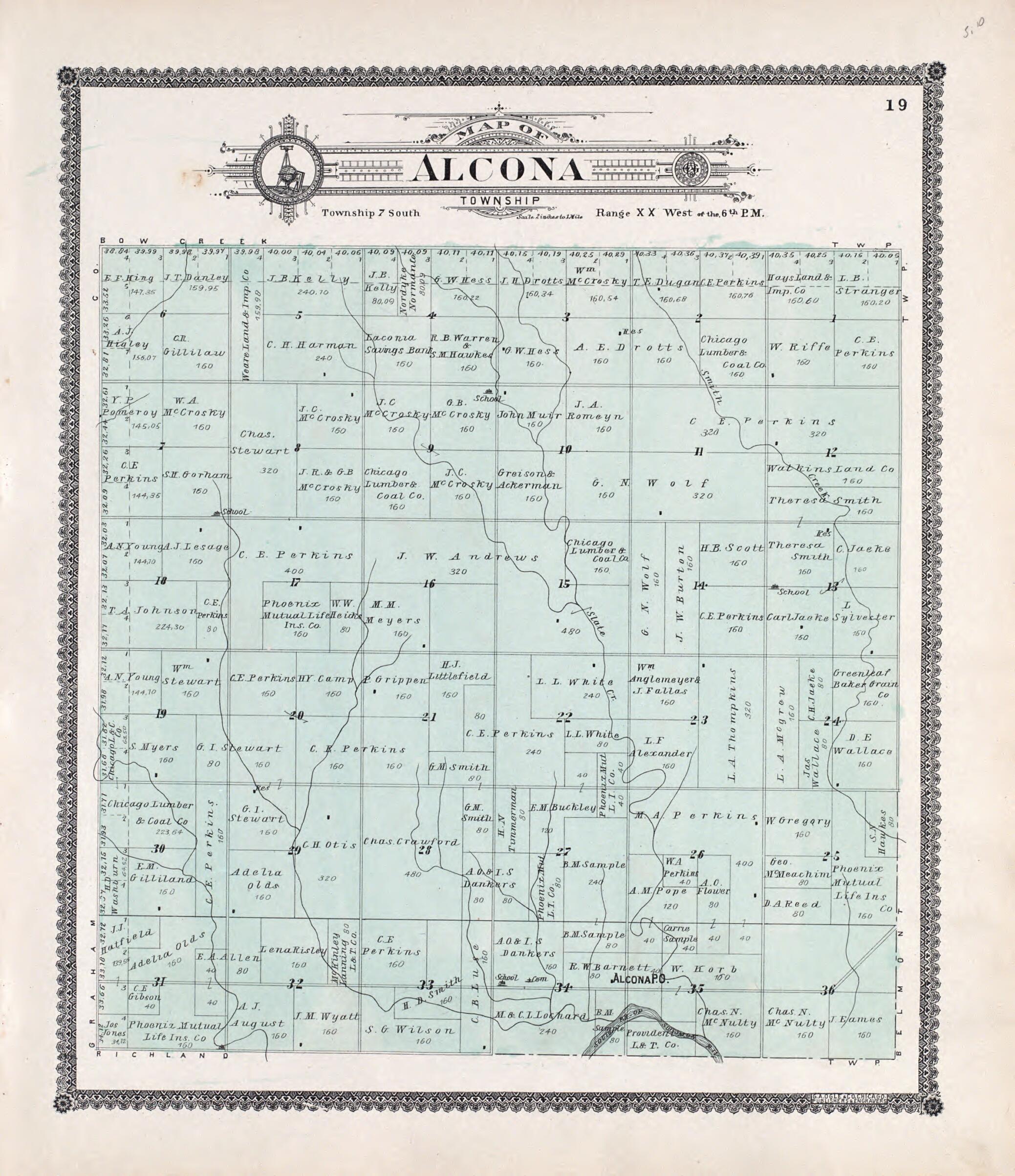 This old map of Alcona from Standard Atlas of Rooks County, Kansas from 1904 was created by  Geo. A. Ogle &amp; Co in 1904