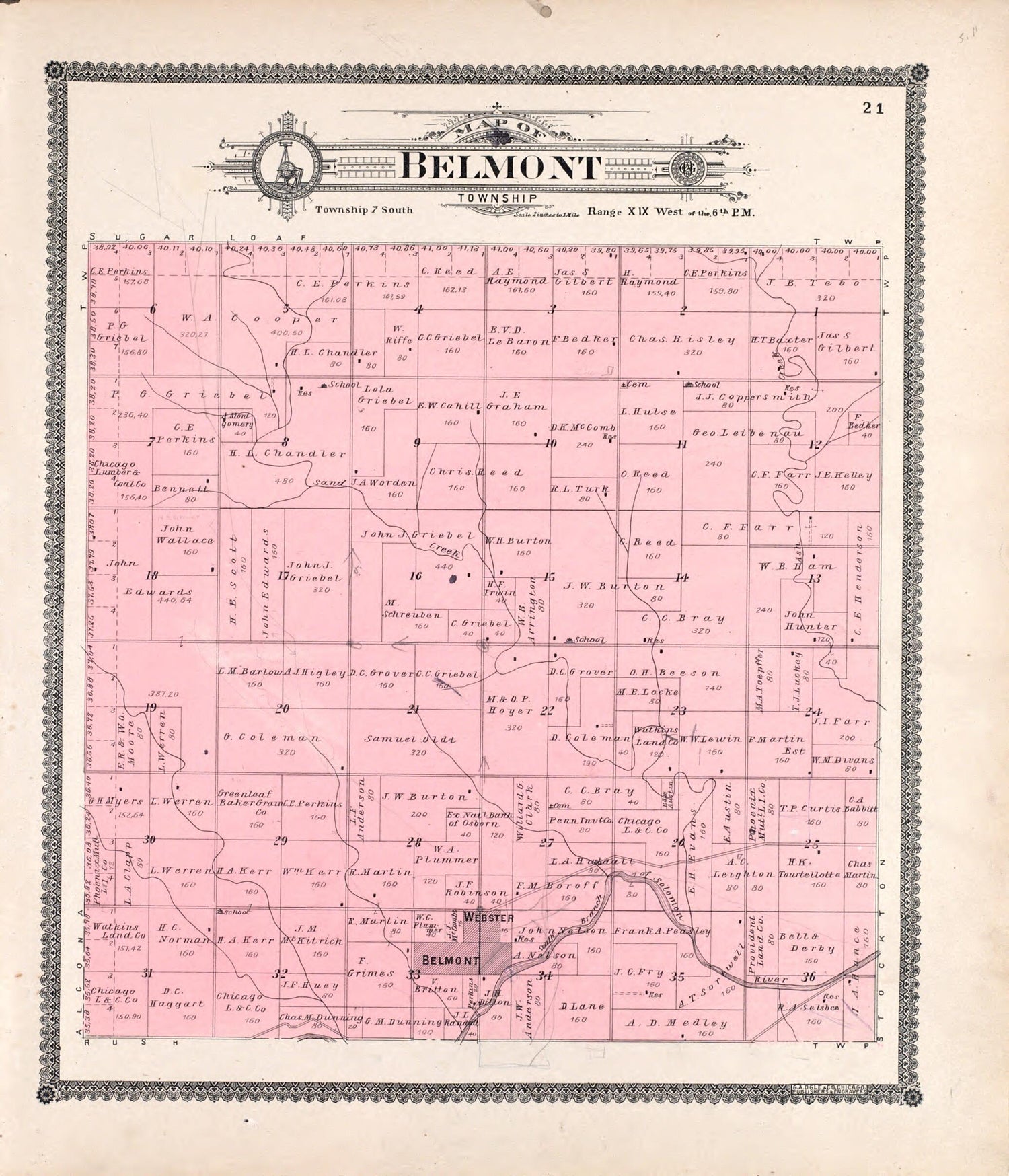 This old map of Belmont from Standard Atlas of Rooks County, Kansas from 1904 was created by  Geo. A. Ogle &amp; Co in 1904