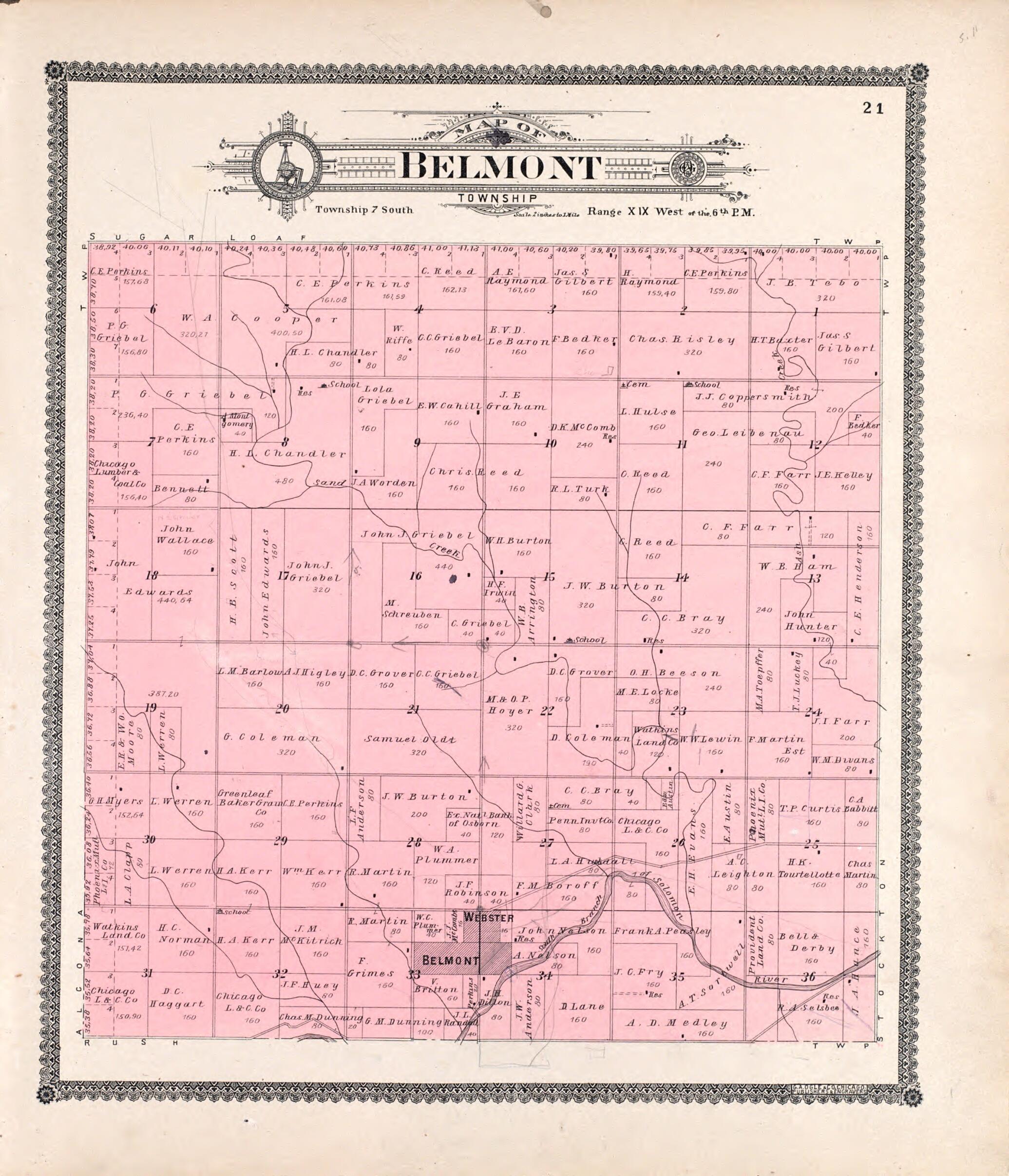 This old map of Belmont from Standard Atlas of Rooks County, Kansas from 1904 was created by  Geo. A. Ogle &amp; Co in 1904