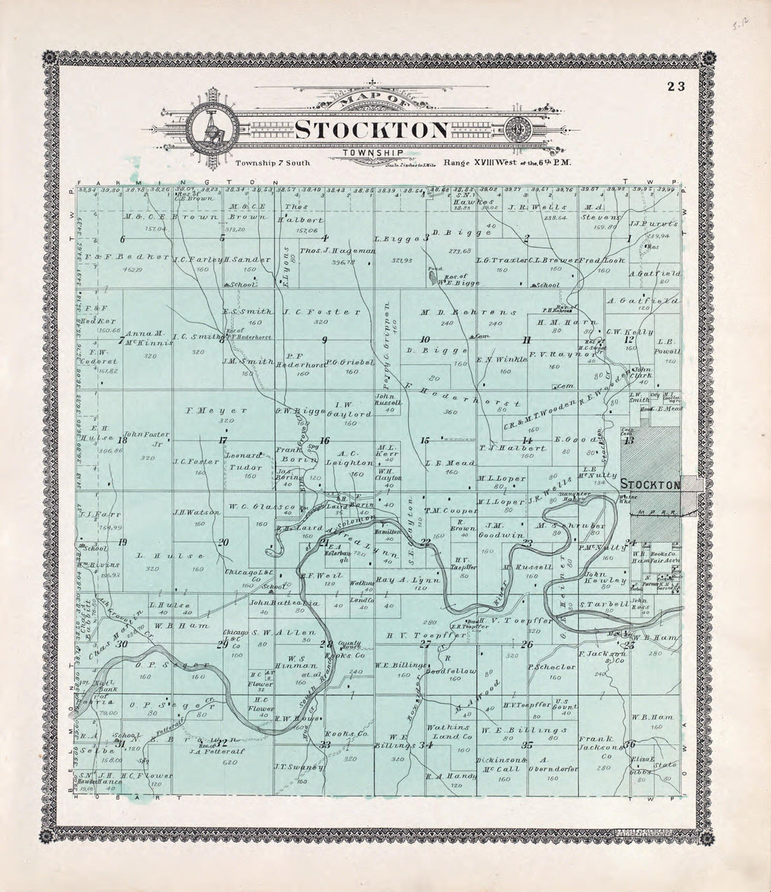 This old map of Stockton from Standard Atlas of Rooks County, Kansas from 1904 was created by  Geo. A. Ogle &amp; Co in 1904