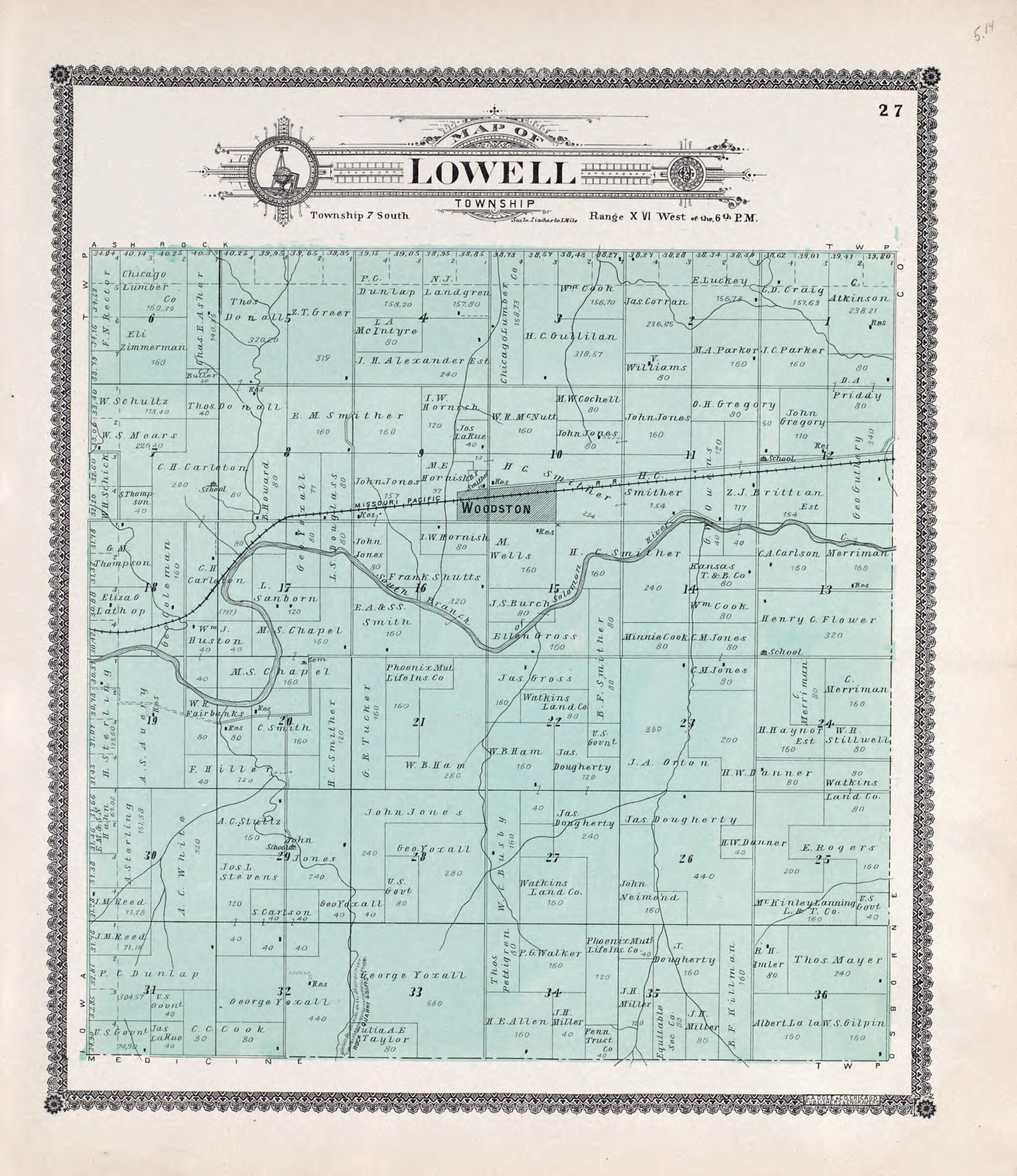 This old map of Lowell from Standard Atlas of Rooks County, Kansas from 1904 was created by  Geo. A. Ogle &amp; Co in 1904