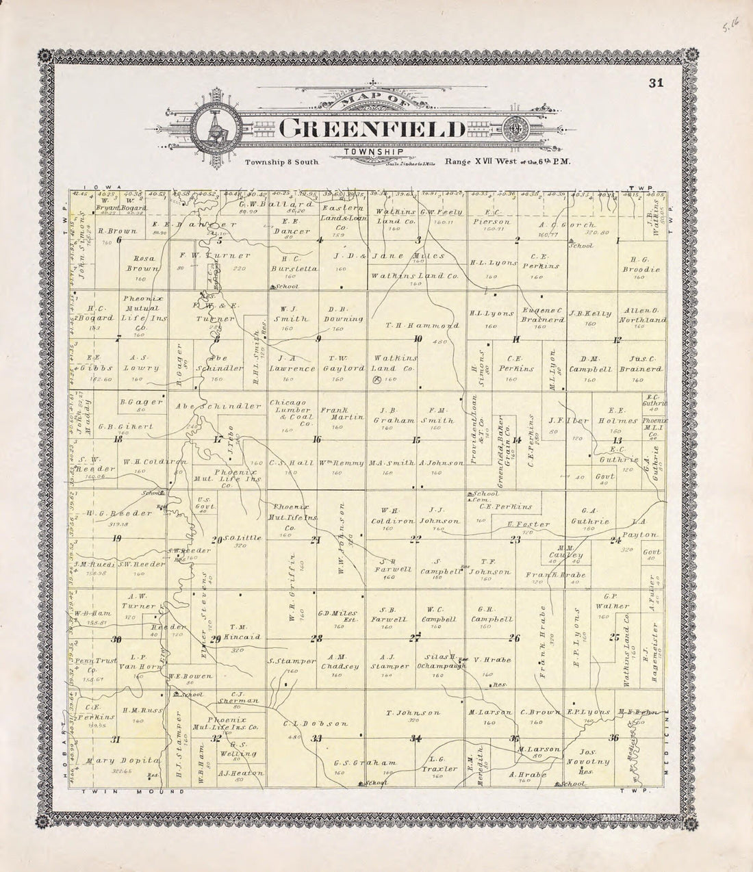 This old map of Greenfield from Standard Atlas of Rooks County, Kansas from 1904 was created by  Geo. A. Ogle &amp; Co in 1904