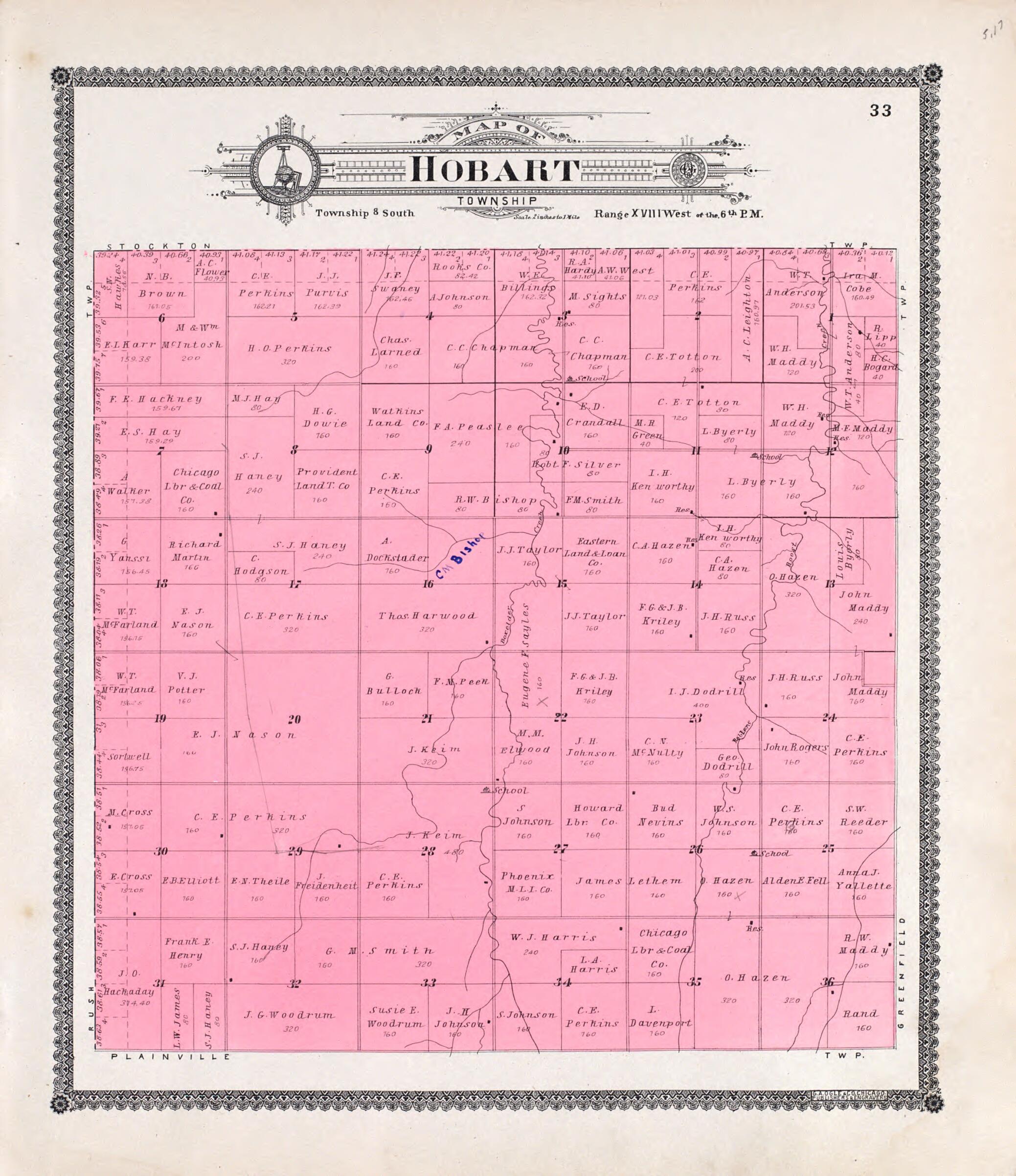 This old map of Hobart from Standard Atlas of Rooks County, Kansas from 1904 was created by  Geo. A. Ogle &amp; Co in 1904