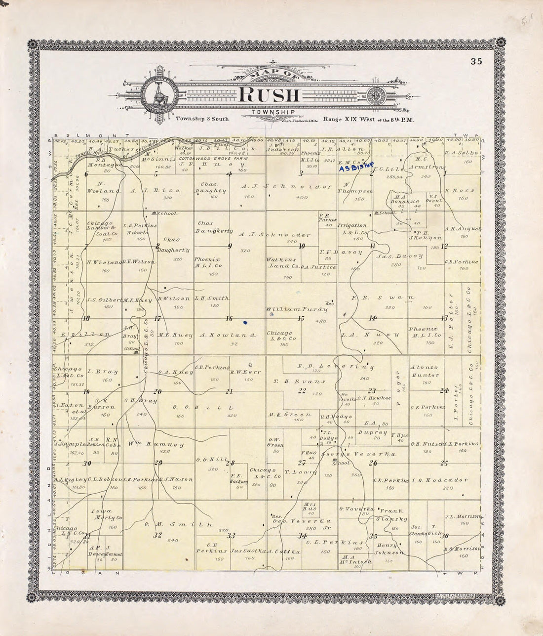 This old map of Rush from Standard Atlas of Rooks County, Kansas from 1904 was created by  Geo. A. Ogle &amp; Co in 1904