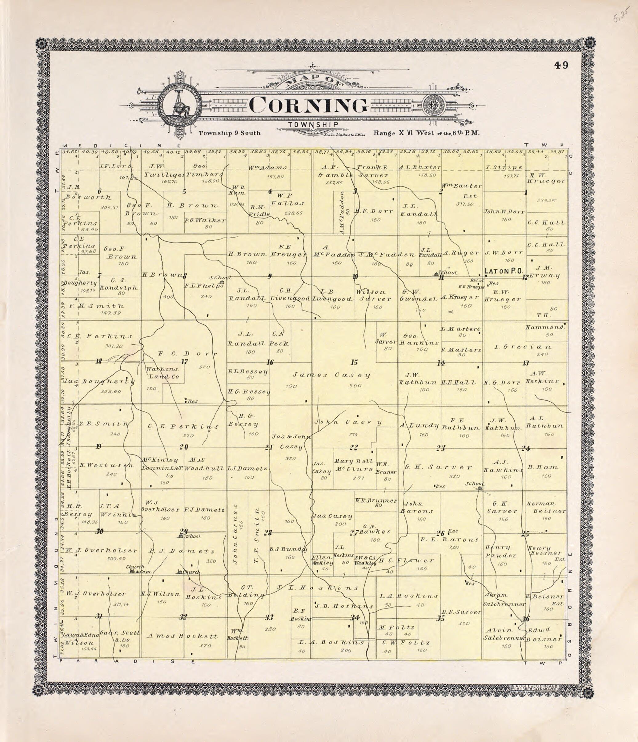 This old map of Corning from Standard Atlas of Rooks County, Kansas from 1904 was created by  Geo. A. Ogle &amp; Co in 1904