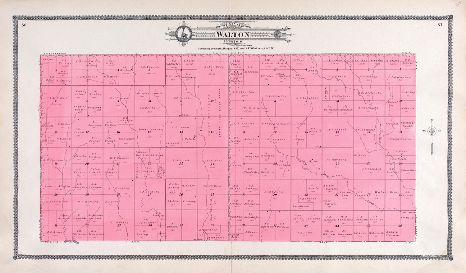 This old map of Walton from Standard Atlas of Rooks County, Kansas from 1904 was created by  Geo. A. Ogle &amp; Co in 1904