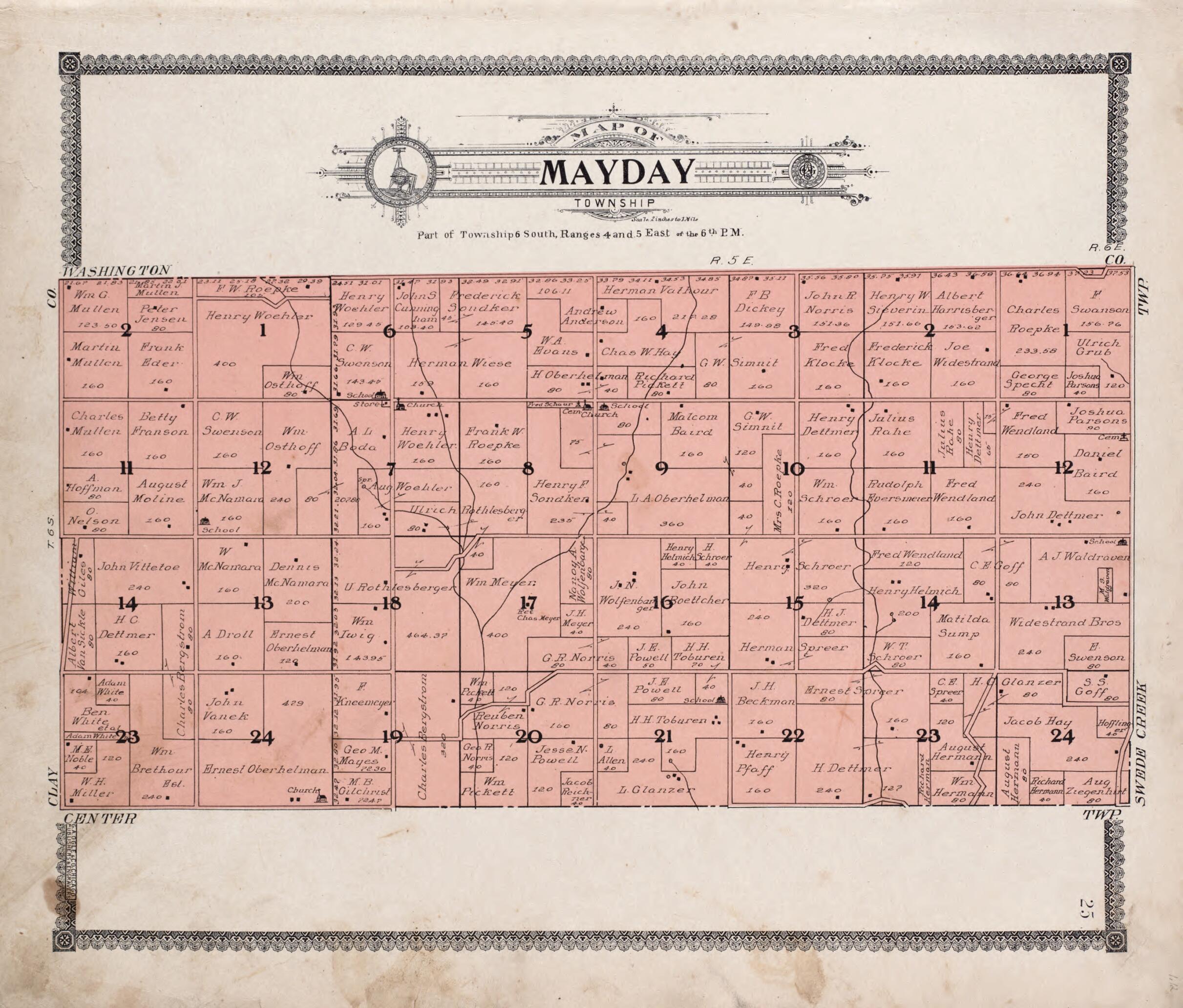 This old map of Map of Mayday Township from Standard Atlas of Riley County, Kansas from 1909 was created by  Geo. A. Ogle &amp; Co in 1909