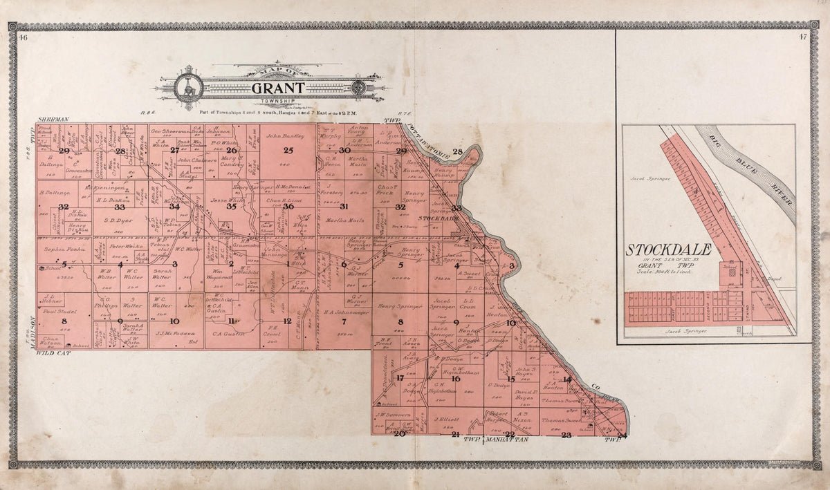 Map of Grant Township -- Stockdale from Standard Atlas of Riley County, Kansas 1909 by Relic Map Company