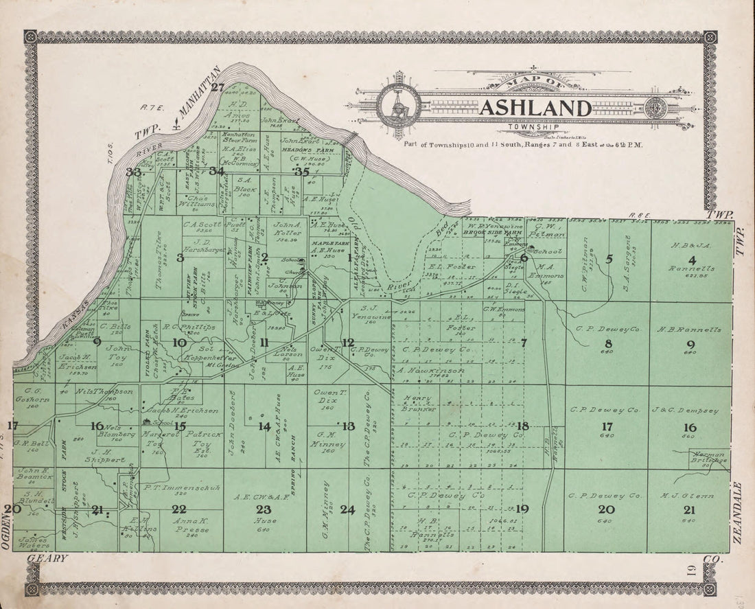 This old map of Map of Ashland Township from Standard Atlas of Riley County, Kansas from 1909 was created by  Geo. A. Ogle &amp; Co in 1909