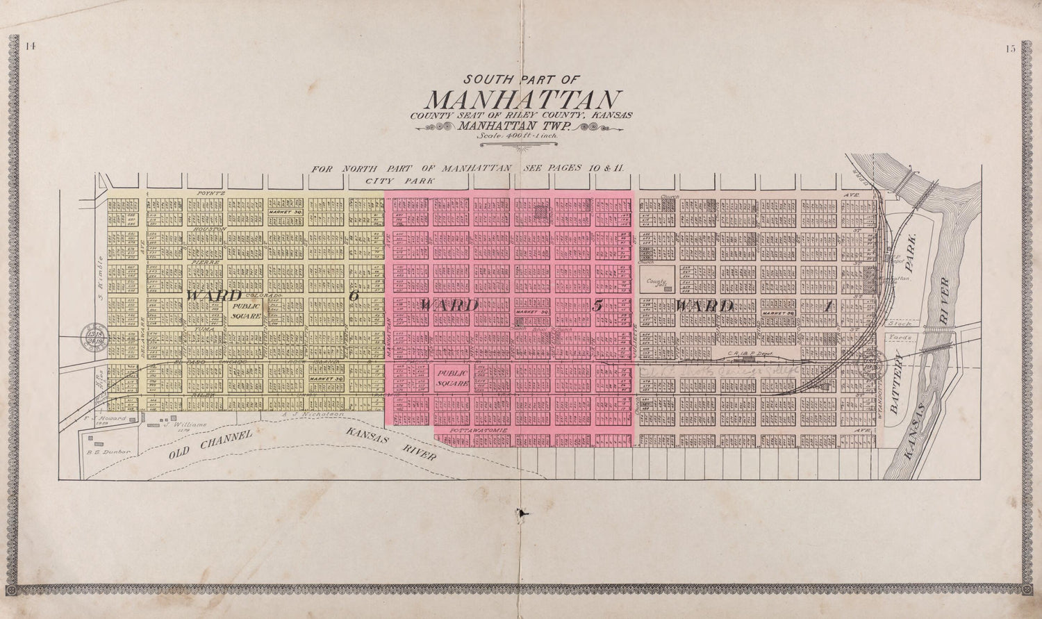 This old map of South Part of Manhattan from Standard Atlas of Riley County, Kansas from 1909 was created by  Geo. A. Ogle &amp; Co in 1909