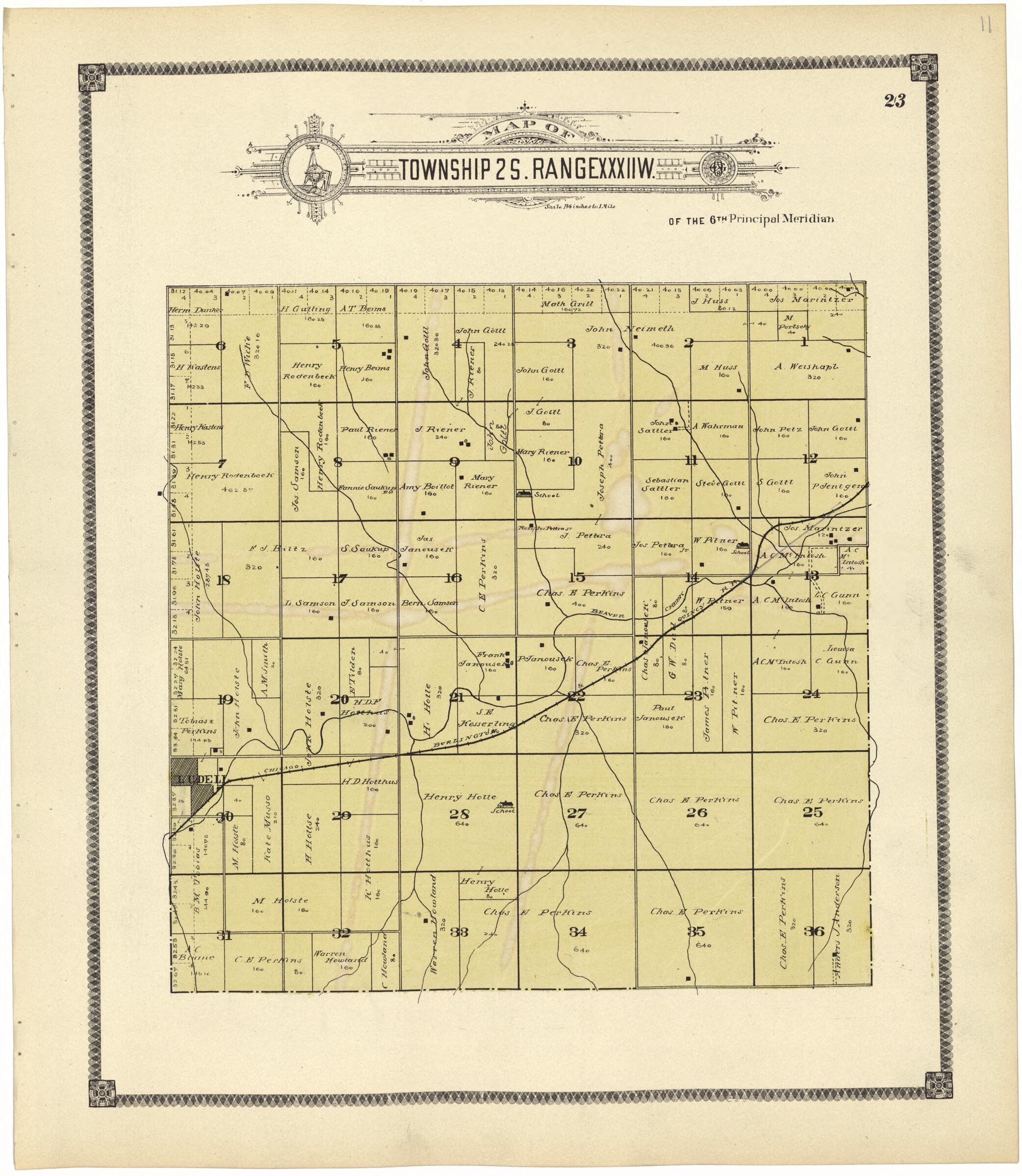 This old map of Map of Township 2 S. Range XXXII W. from Standard Atlas of Rawlins County, Kansas from 1906 was created by  Geo. A. Ogle &amp; Co in 1906