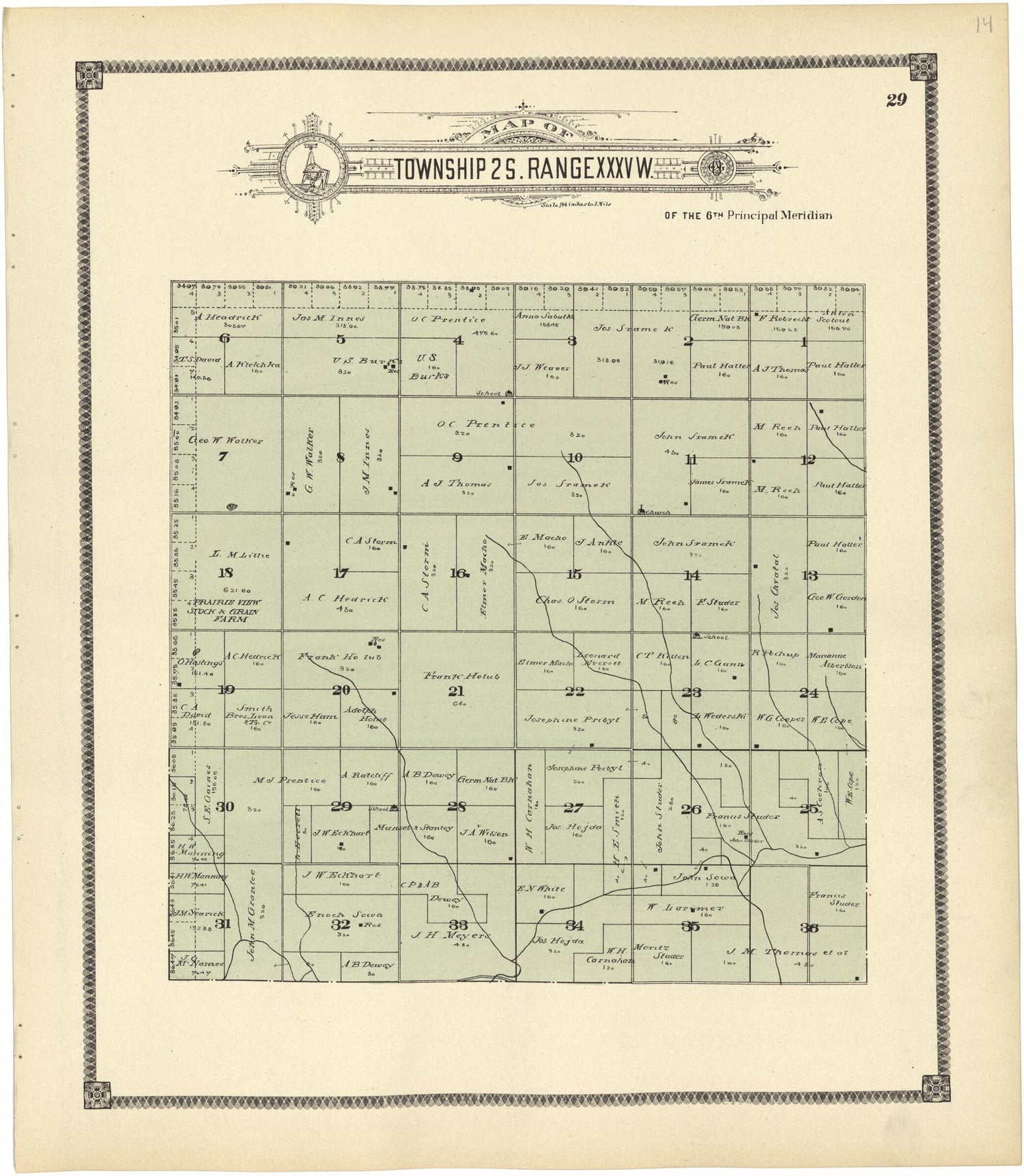 This old map of Map of Township 2 S. Range XXXV W. from Standard Atlas of Rawlins County, Kansas from 1906 was created by  Geo. A. Ogle &amp; Co in 1906