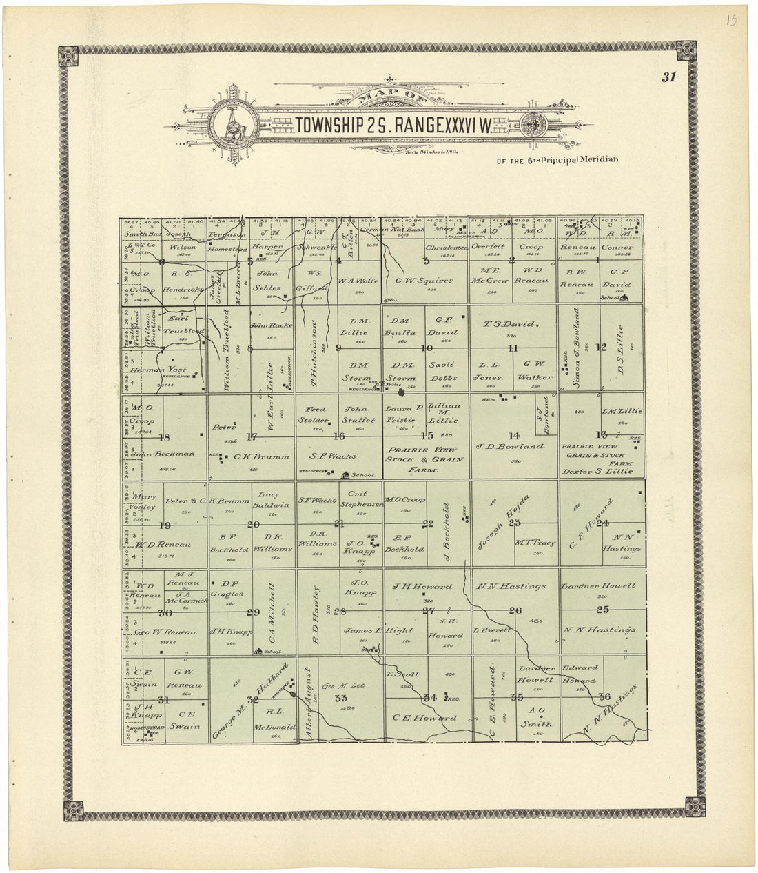 This old map of Map of Township 2 S. Range XXXVI W. from Standard Atlas of Rawlins County, Kansas from 1906 was created by  Geo. A. Ogle &amp; Co in 1906