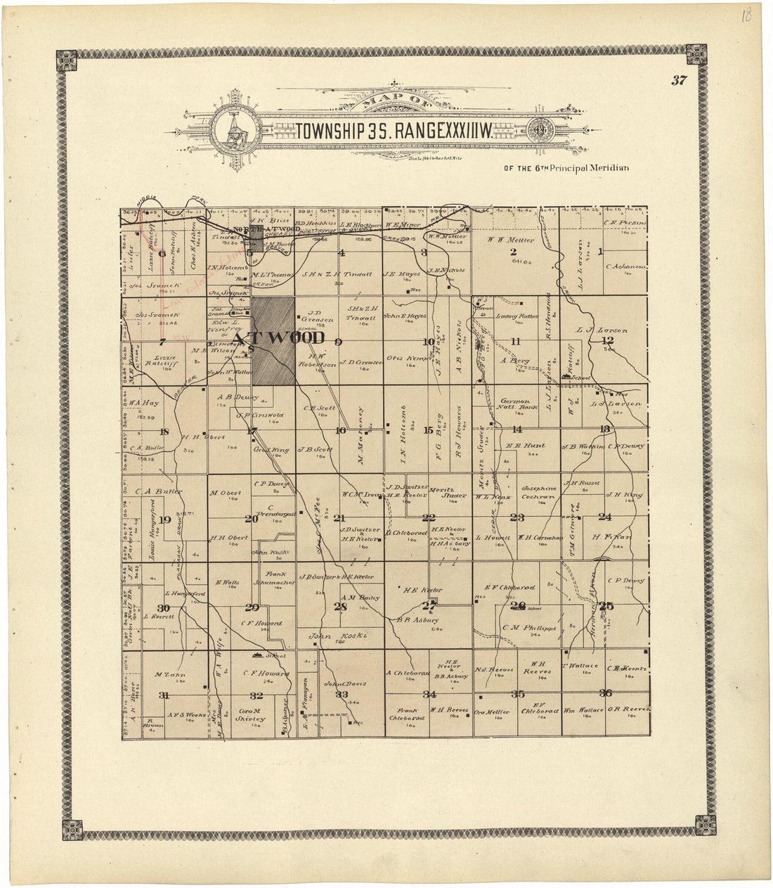 This old map of Map of Township 3 S. Range XXXIII W. from Standard Atlas of Rawlins County, Kansas from 1906 was created by  Geo. A. Ogle &amp; Co in 1906