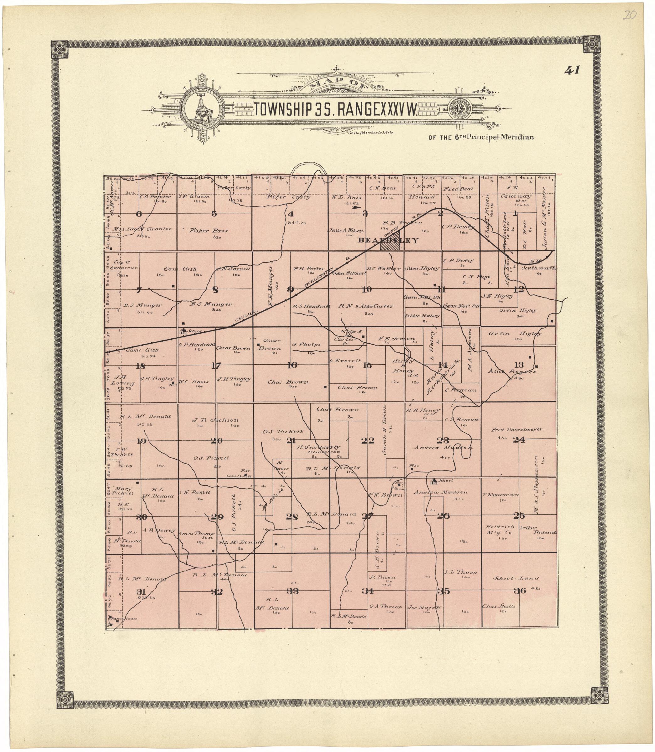 This old map of Map of Township 3 S. Range XXXV W. from Standard Atlas of Rawlins County, Kansas from 1906 was created by  Geo. A. Ogle &amp; Co in 1906