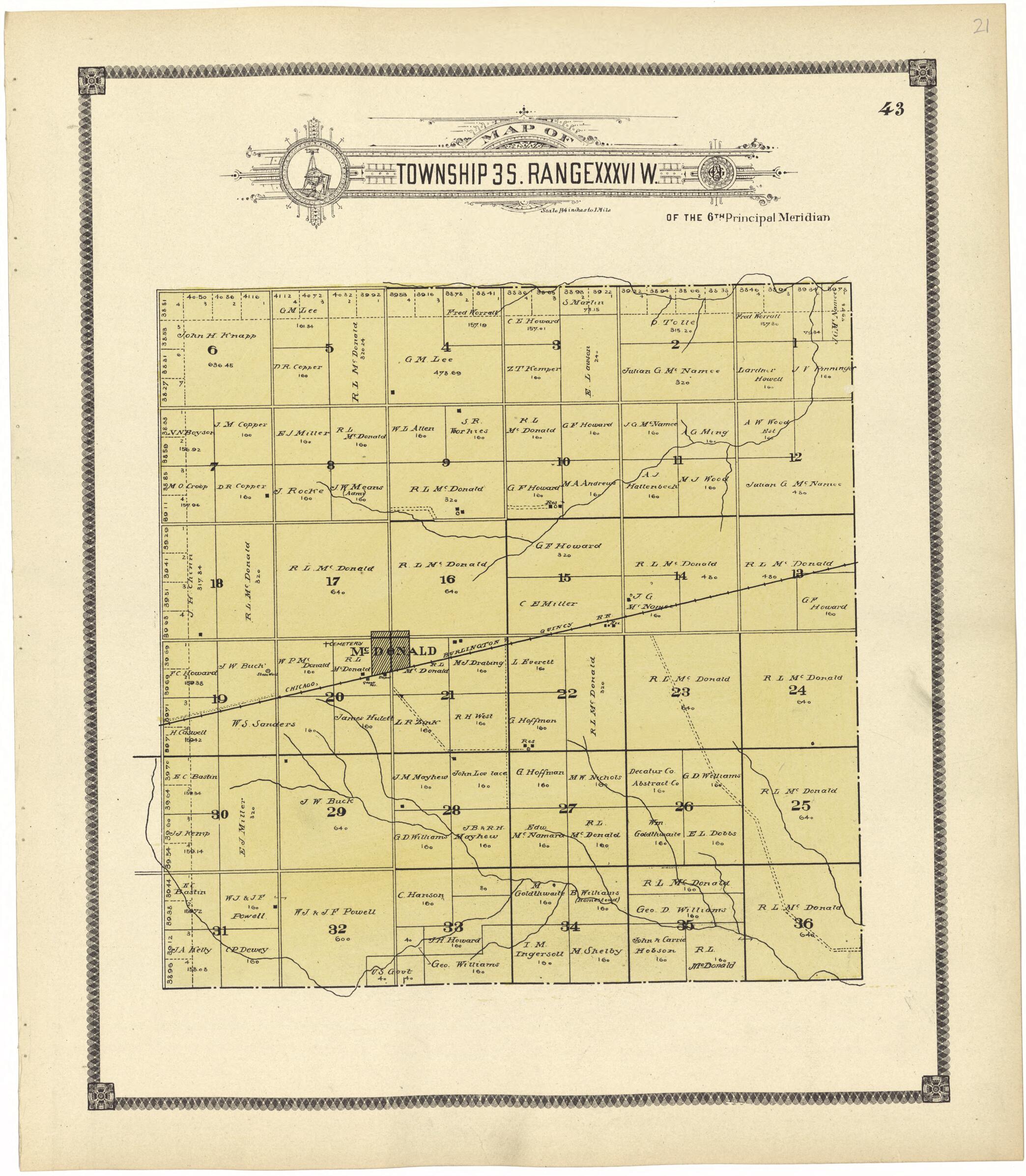 This old map of Map of Township 3 S. Range XXXVI W. from Standard Atlas of Rawlins County, Kansas from 1906 was created by  Geo. A. Ogle &amp; Co in 1906